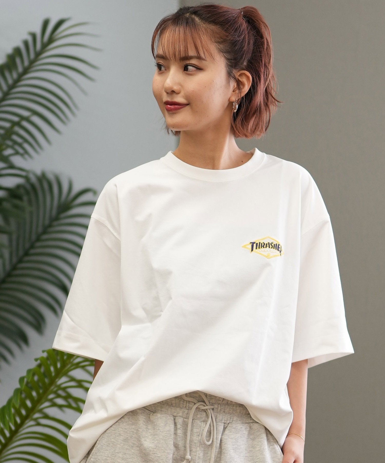 THRASHER スラッシャー ラッシュガード レディース 半袖 Tシャツ ワンポイント 水陸両用 UVカット 242TH2ST002 ムラサキスポーツ限定(BK/PL-M)