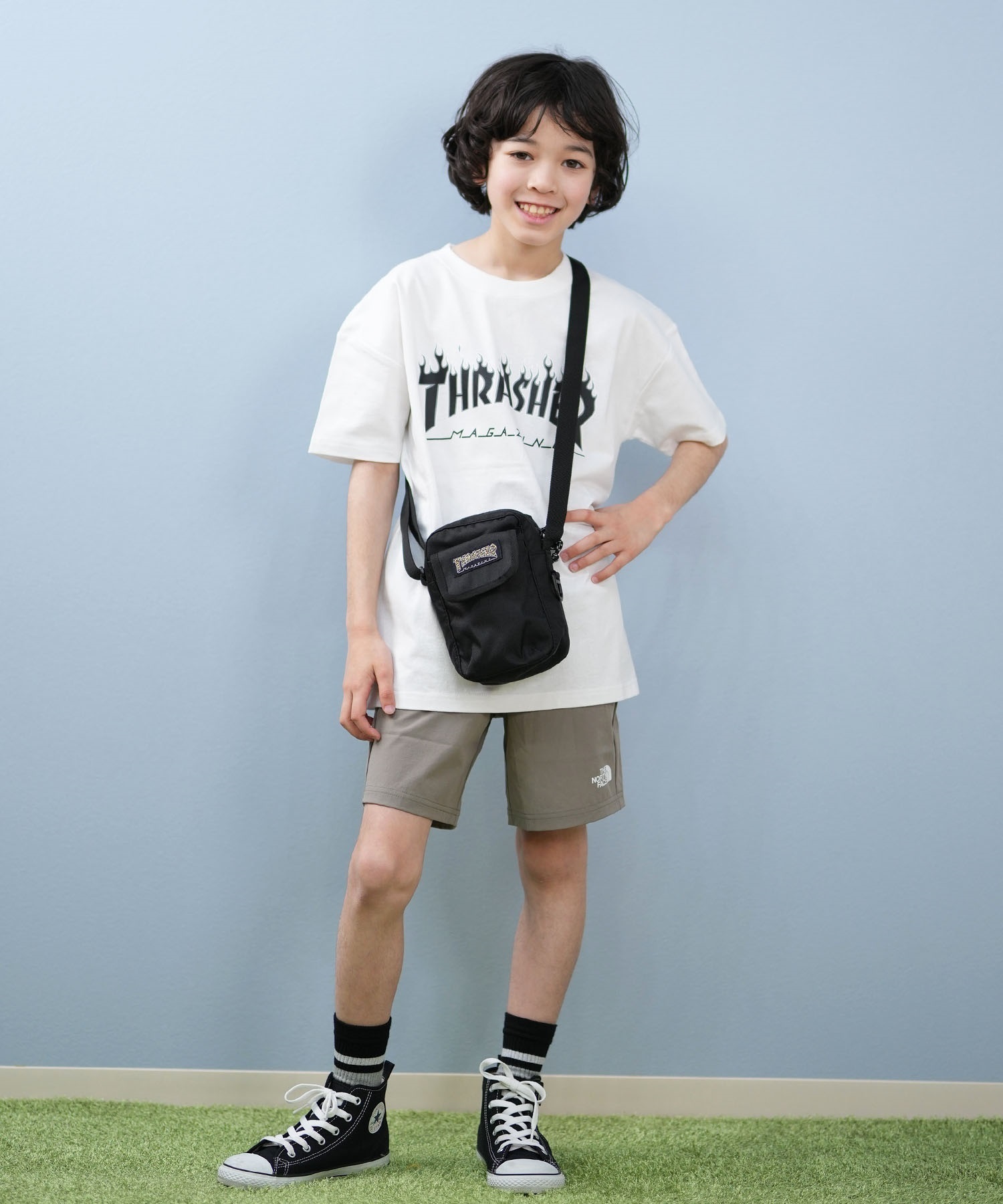 THRASHER スラッシャー バッグ キッズ ショルダーバッグ ミニショルダーポーチ 縦 THR-293(BKLE-ONE)