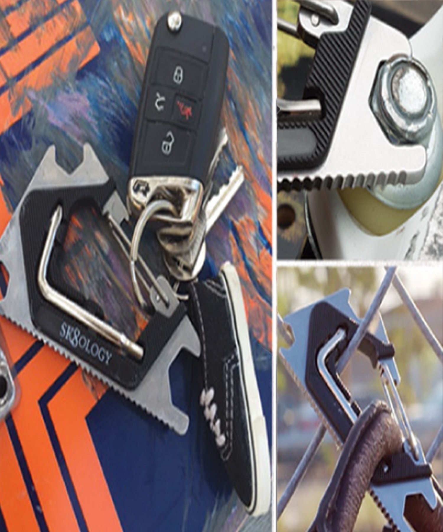 SK8LOGY スケートオロジー スケートボード トリツケ ツール カラビナ 2.0 ムラサキスポーツ(BK/RD-ONE)