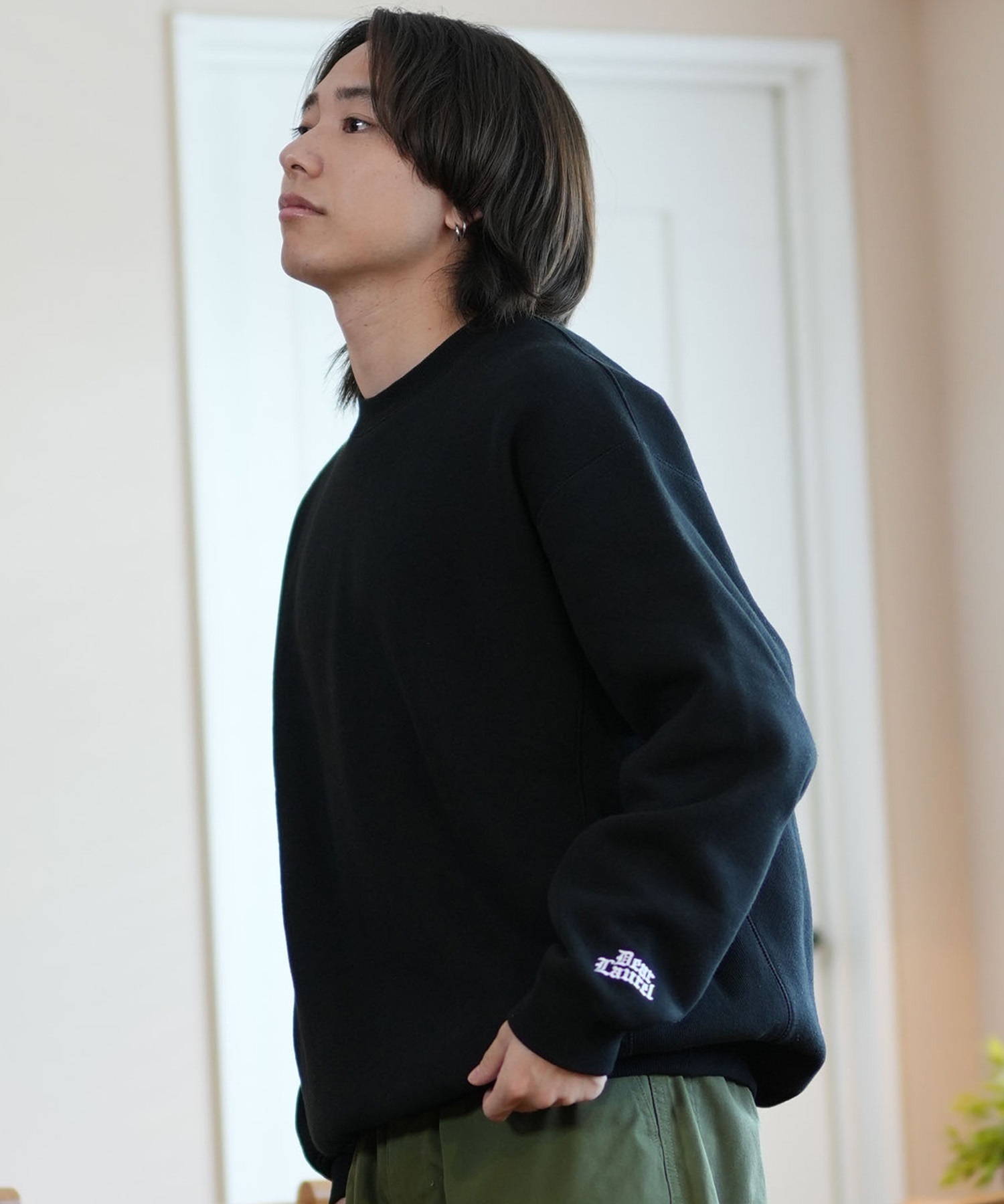 ISSEI 長袖トレーナー ホワイト ブラック Lサイズ DEAR LAUREL ディアローレル トレーナー クルーネック メンズ