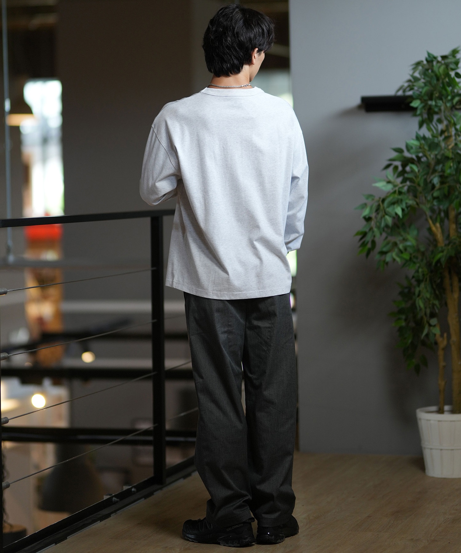 DEAR LAUREL ディアローレル 長袖 Tシャツ ロンT 無地 ポケット ポケT ワンポイントロゴ シンプル D24F2201(WHT-M)