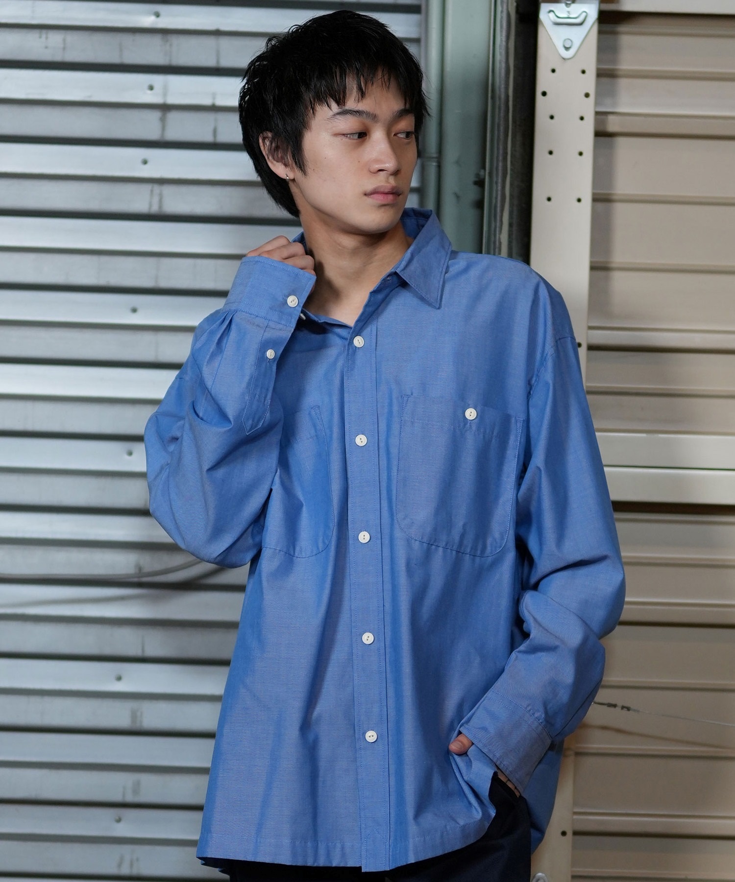 DEAR LAUREL ディアローレル 長袖シャツ メンズ シャンブレー生地 無地