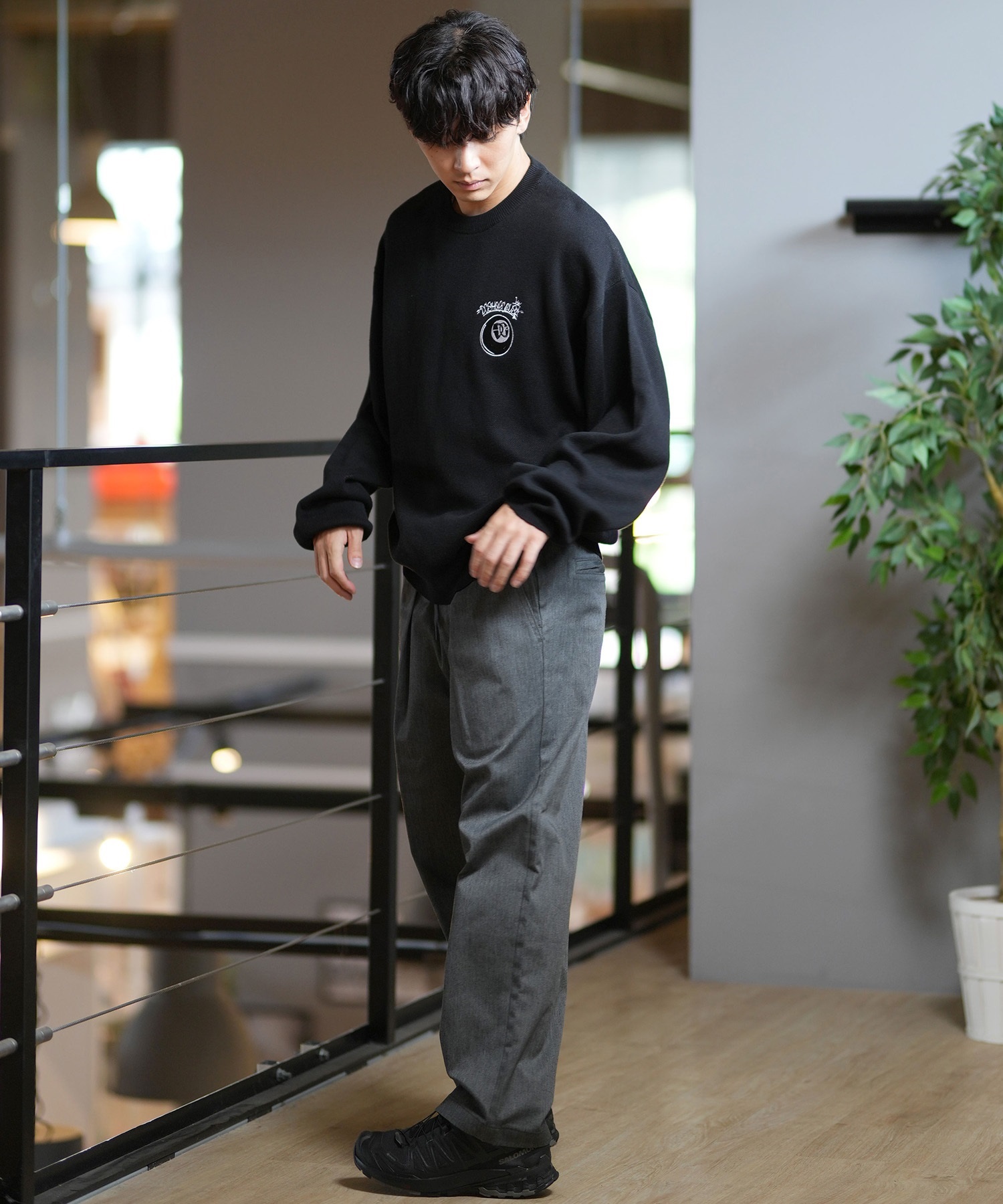 DEAR LAUREL ディアローレル ロングパンツ メンズ タックワイドパンツ ロンパン ワンタック 無地 シンプル D24F3104(BLK-M)