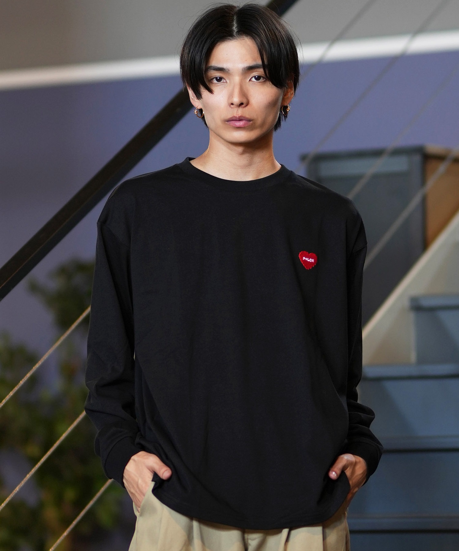 POLER ポーラー 長袖 Tシャツ メンズ ロンT 刺繍ロゴ ビッグシルエット