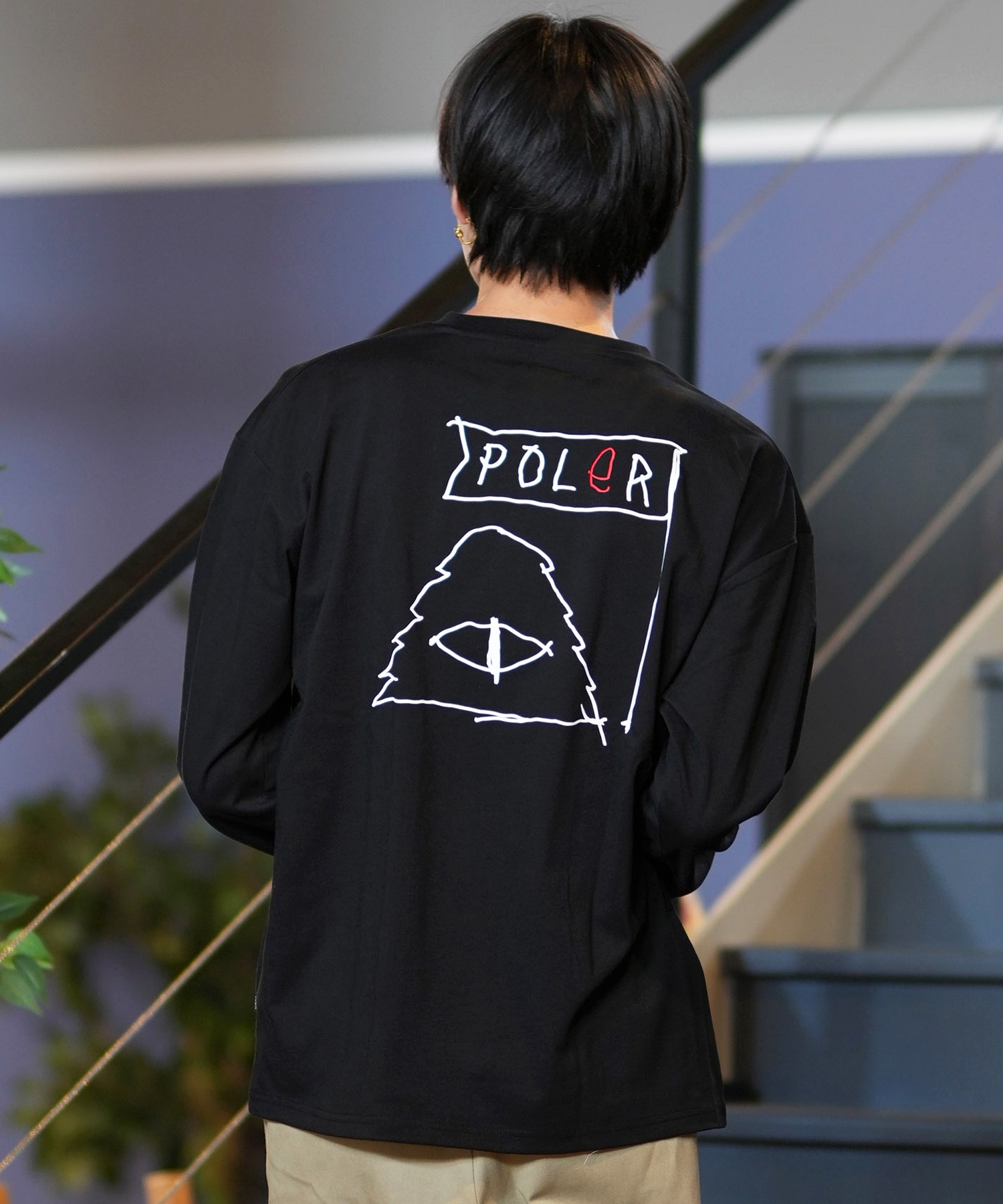 POLER ポーラー 長袖 Tシャツ メンズ ロンT 刺繍ロゴ ビッグシルエット