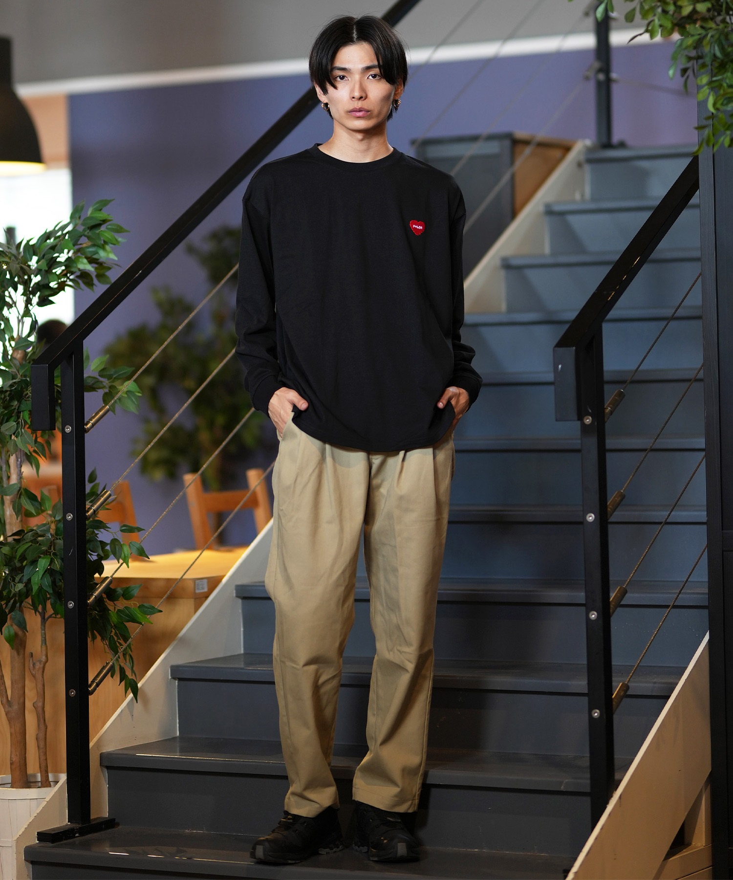 POLER ポーラー 長袖 Tシャツ メンズ ロンT 刺繍ロゴ ビッグ