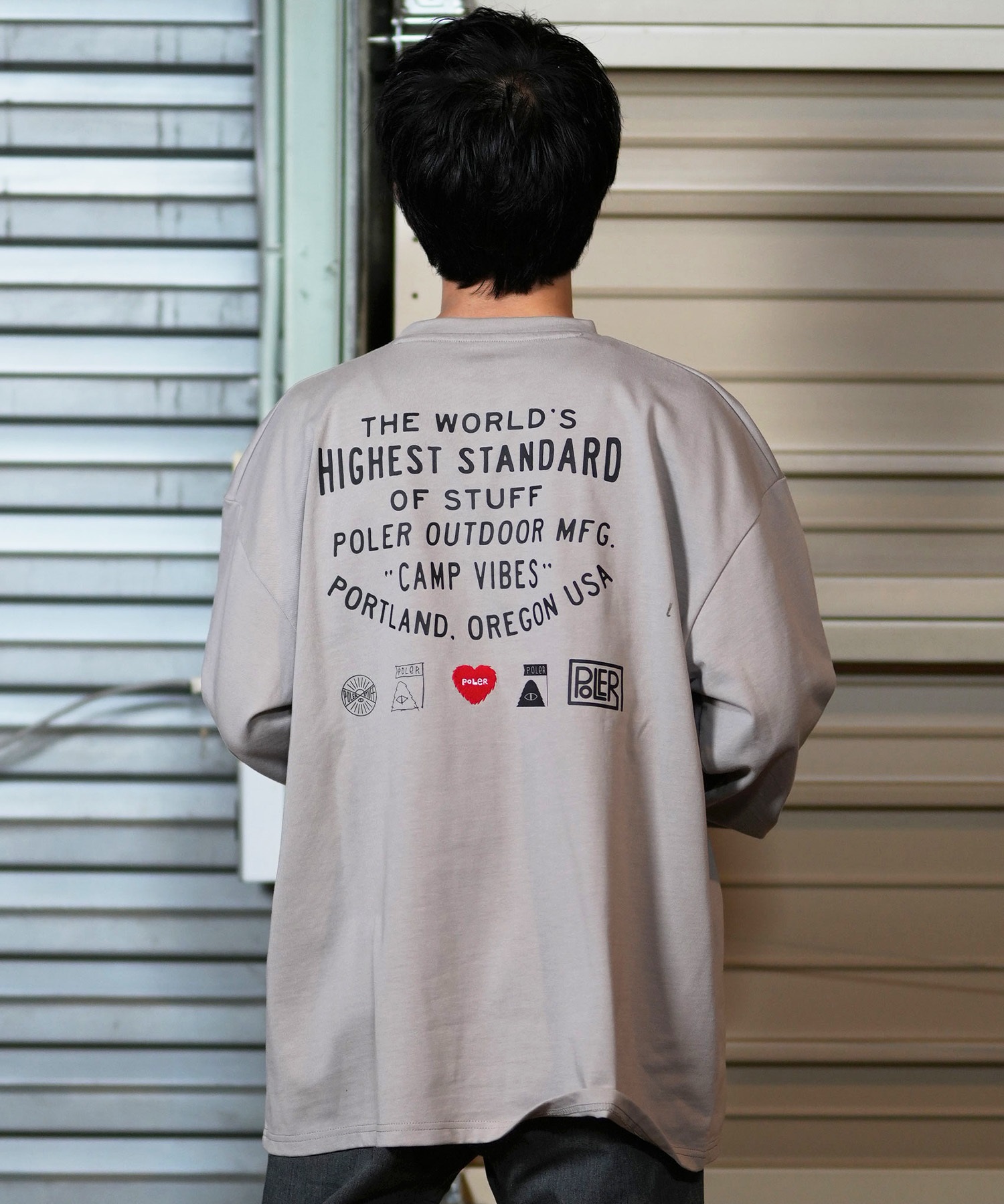 POLER ポーラー 長袖 Tシャツ メンズ ロンT 刺繍ロゴ ビッグ