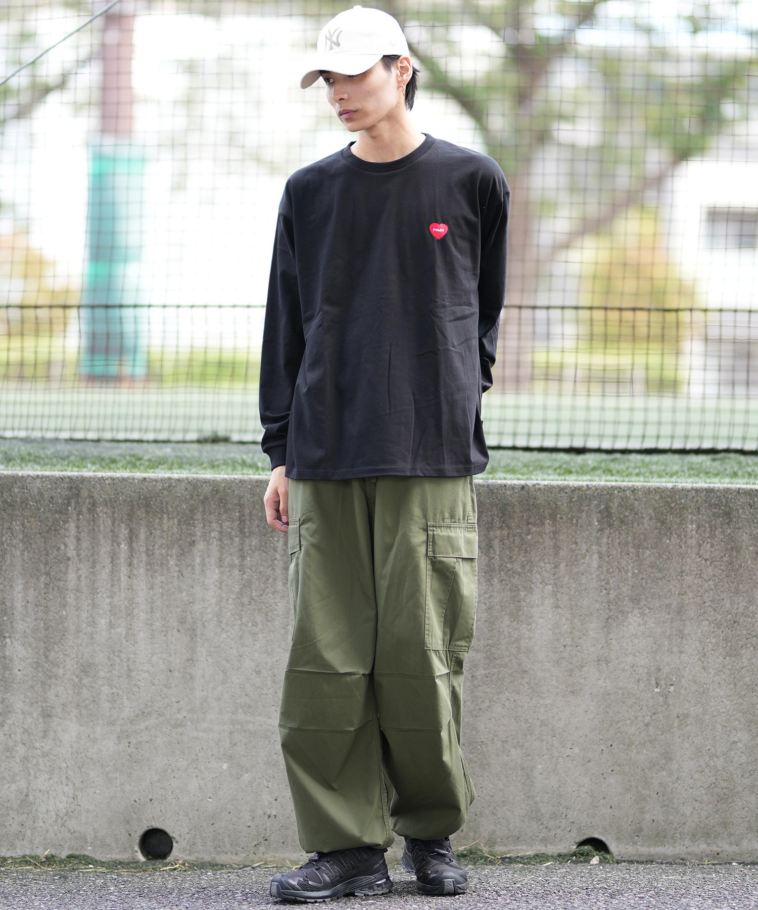 POLER ポーラー 長袖 Tシャツ メンズ ロンT 刺繍ロゴ ビッグシルエット