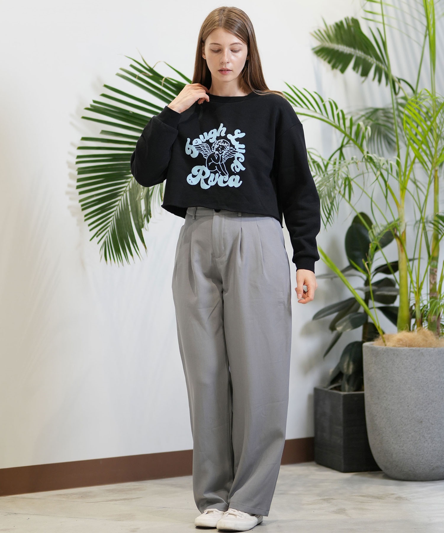 RVCA ルーカ トレーナー レディース クロップド丈 クルーネック