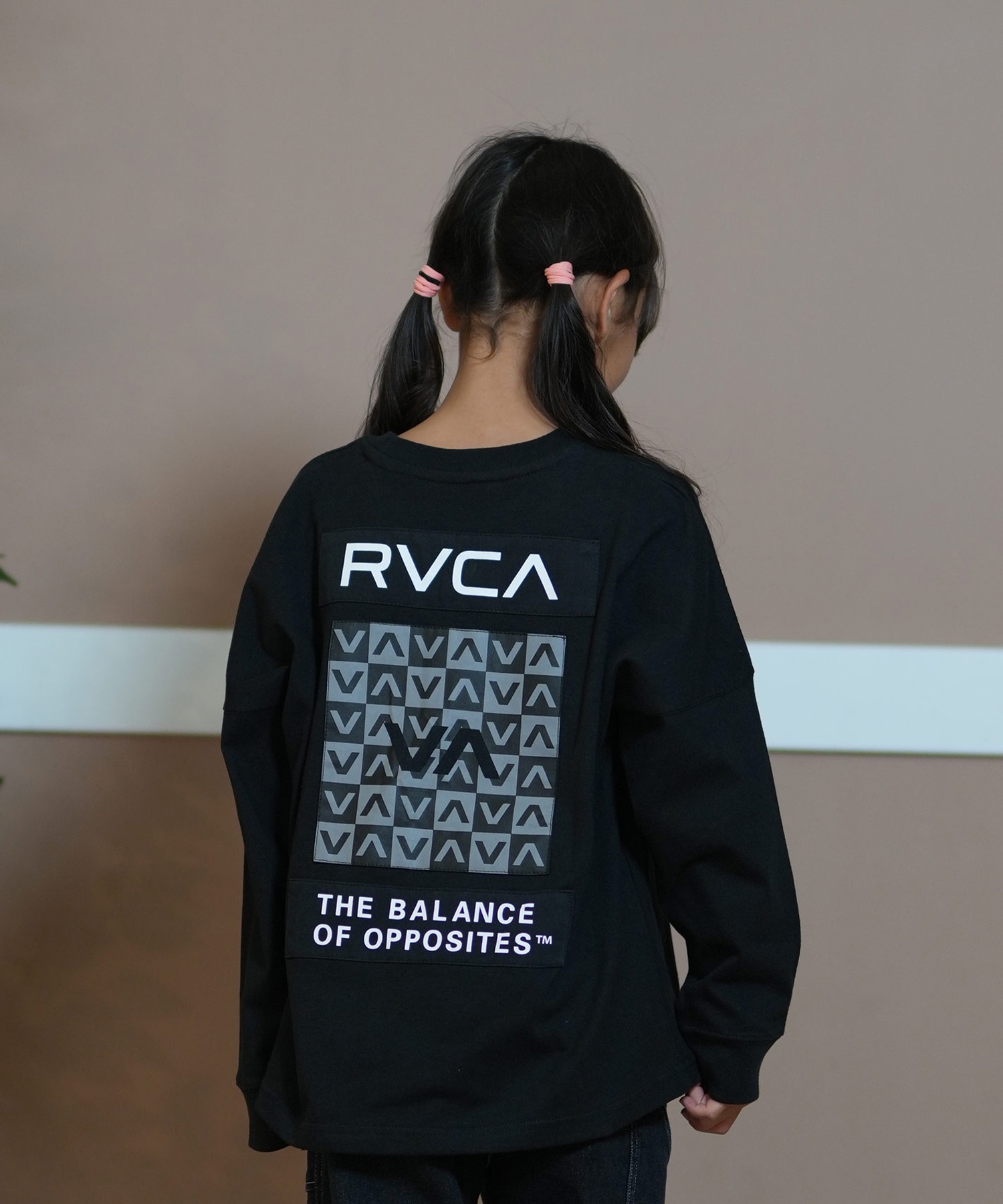 RVCA ルーカ Tシャツ キッズ 長袖 ロンT ロゴ チェッカー柄 バック