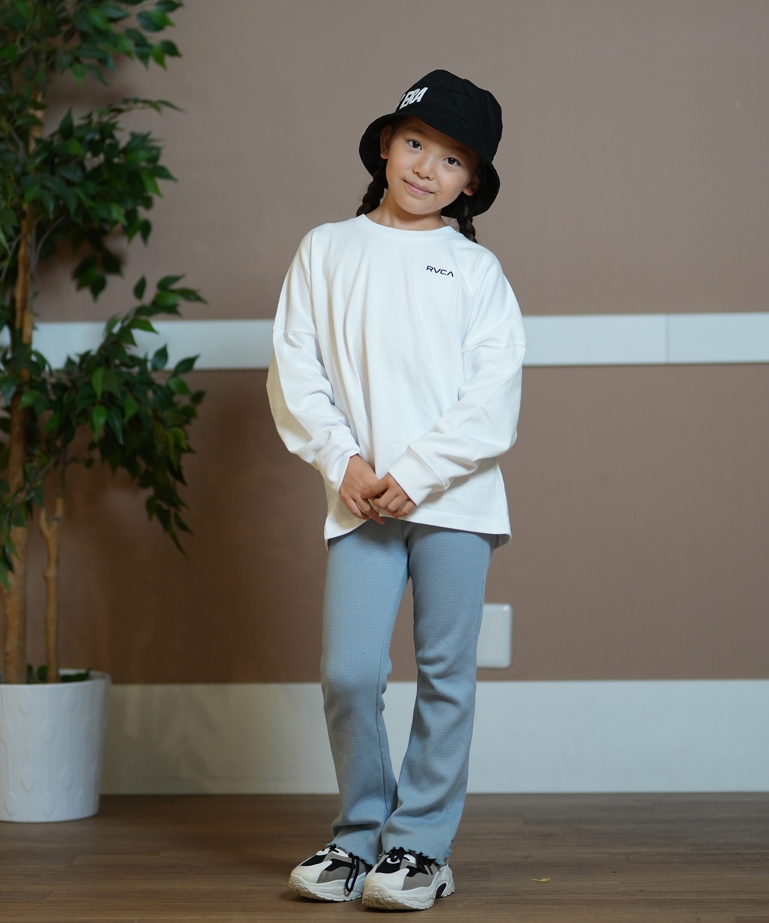 RVCA ルーカ Tシャツ キッズ 長袖 ロンT ロゴ チェッカー柄