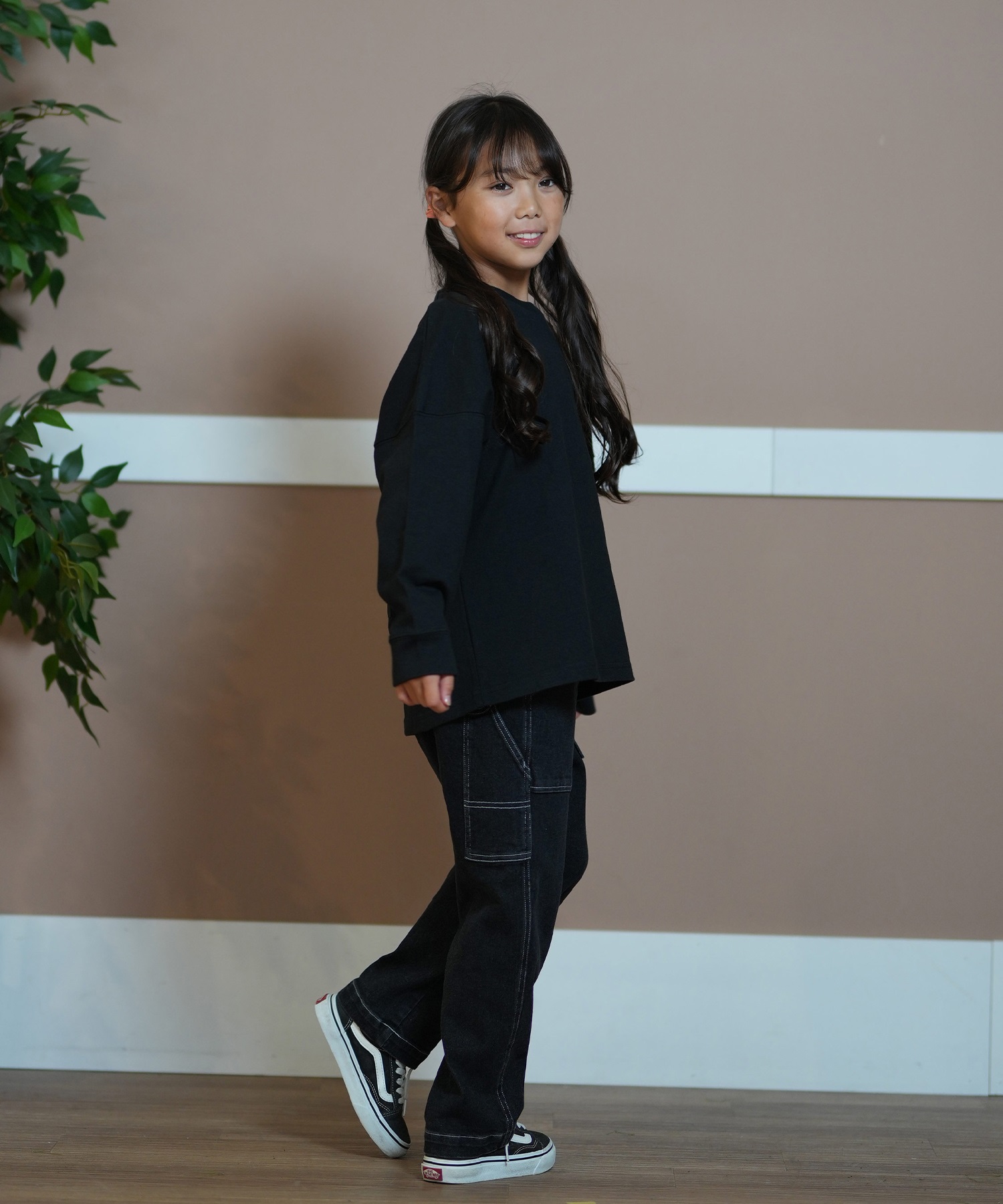 RVCA ルーカ Tシャツ キッズ 長袖 ロンT ロゴ チェッカー柄 バック