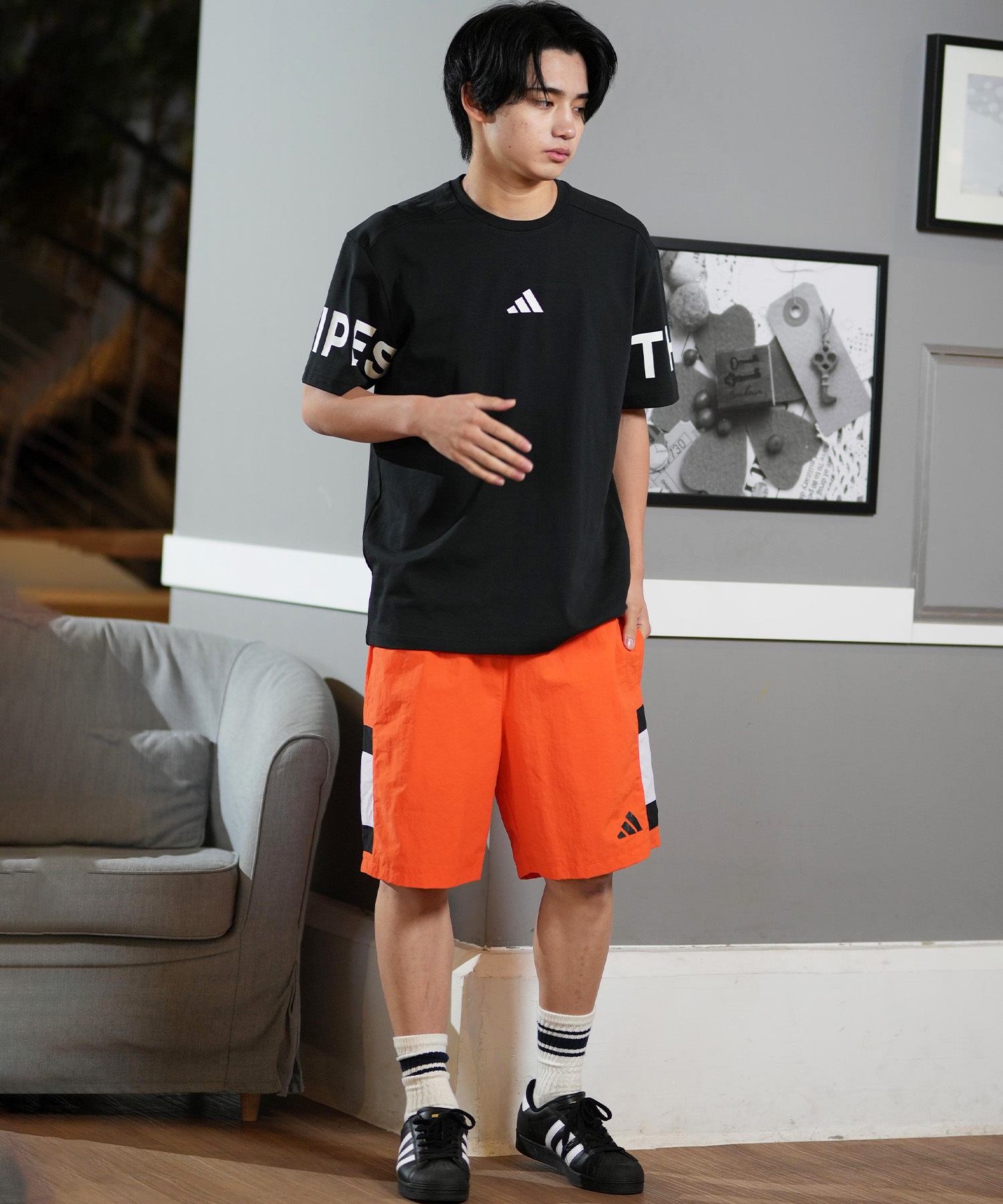 adidas アディダス 半袖 Tシャツ メンズ バックプリント スリー