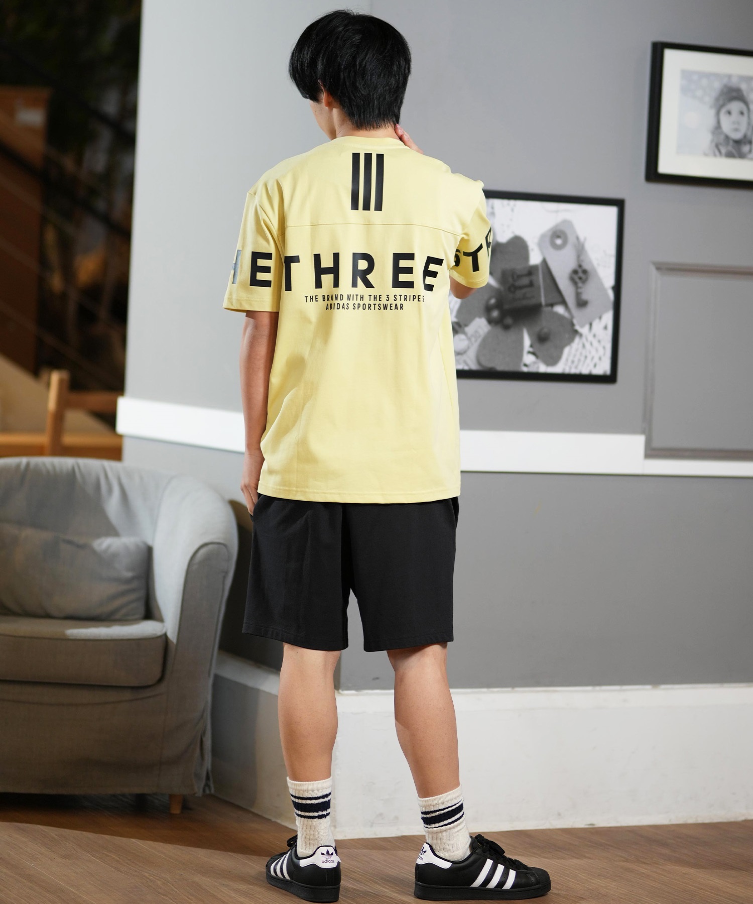 adidas アディダス 半袖 Tシャツ メンズ バックプリント スリー 