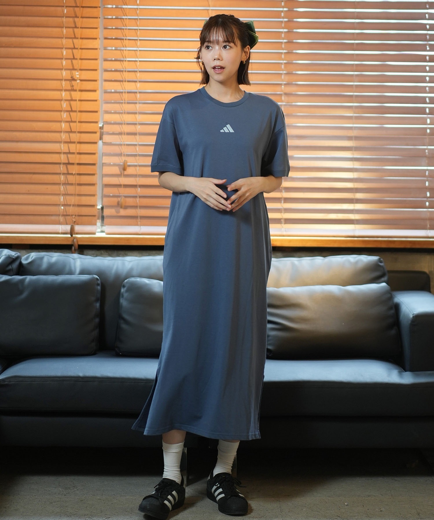 新品 M adidas アディダス ロングワンピース シャツワンピース