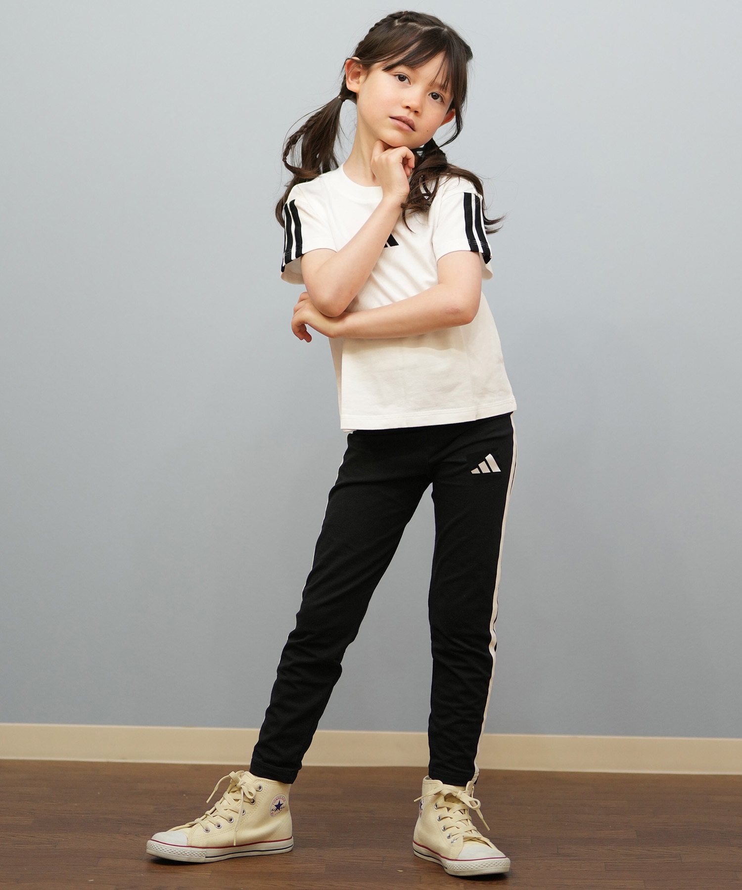 adidas アディダス ロングパンツ キッズ ジュニア 子供 K ESS 3ST レギンス KRG76(BK/WT-130cm)