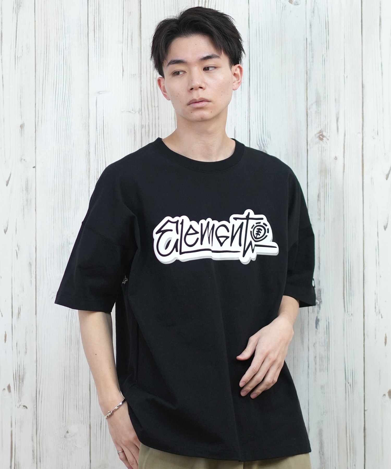 ELEMENT エレメント 半袖 Tシャツ メンズ フロントプリント オーバーサイズ TAGGING SS BF021-222(WHT-M)