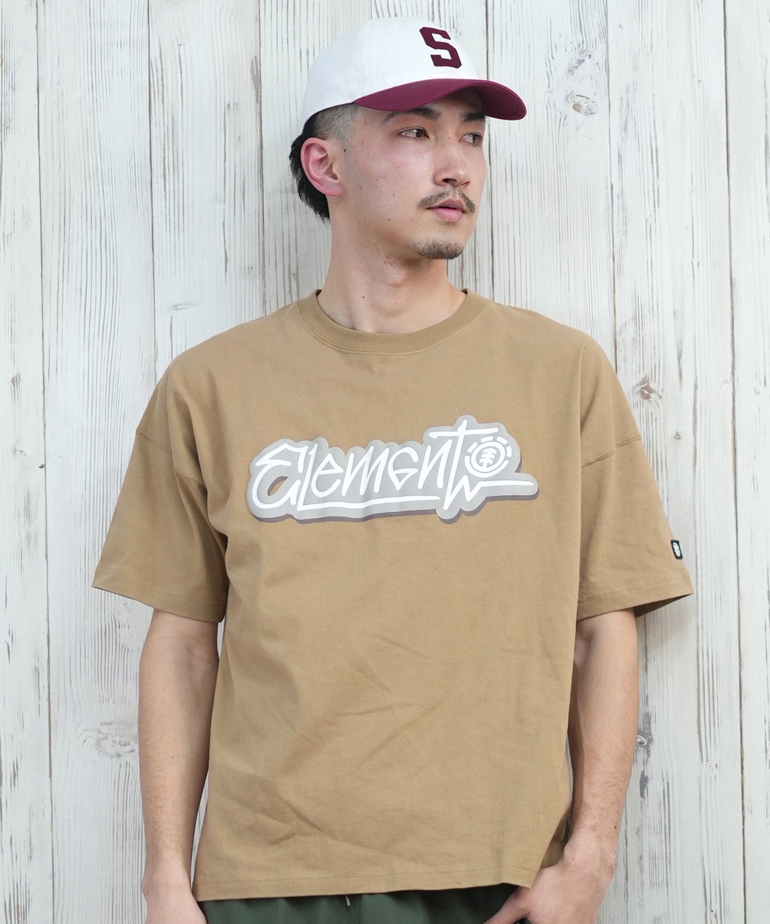 ELEMENT エレメント 半袖 Tシャツ メンズ フロントプリント オーバーサイズ TAGGING SS BF021-222(WHT-M)