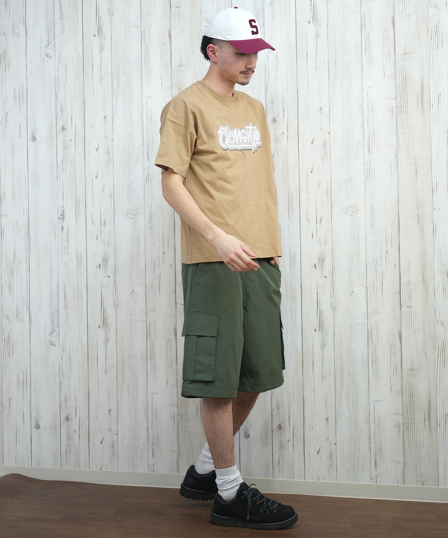 ELEMENT エレメント 半袖 Tシャツ メンズ フロントプリント オーバーサイズ TAGGING SS BF021-222(WHT-M)