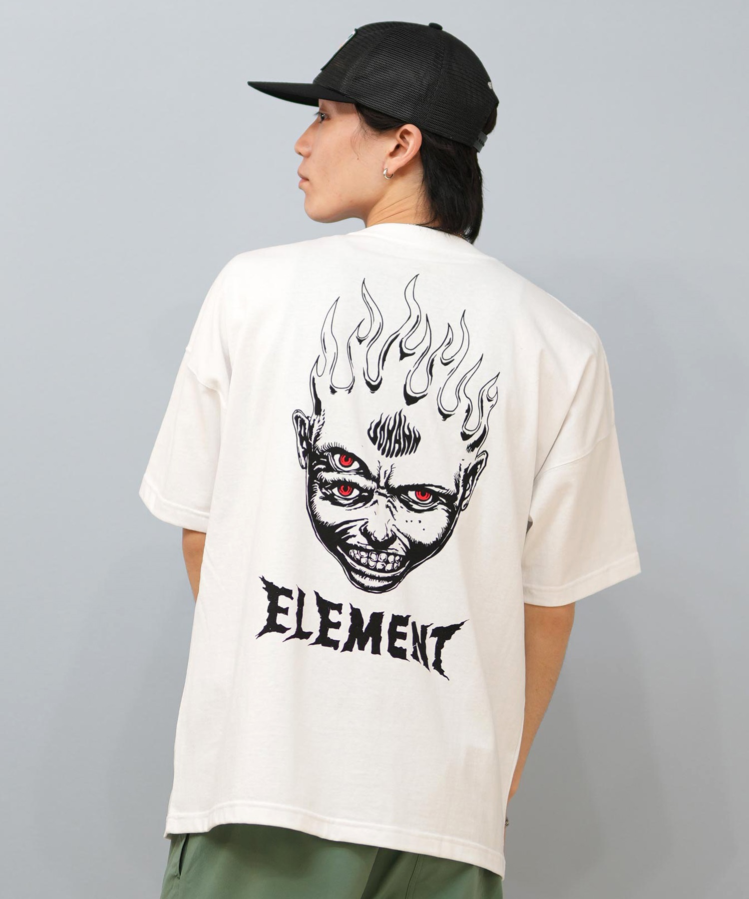 ELEMENT エレメント × JOHANN ヨハン コラボ 半袖 Tシャツ メンズ バックプリント オーバーサイズ BF02A-217(WHT-M)