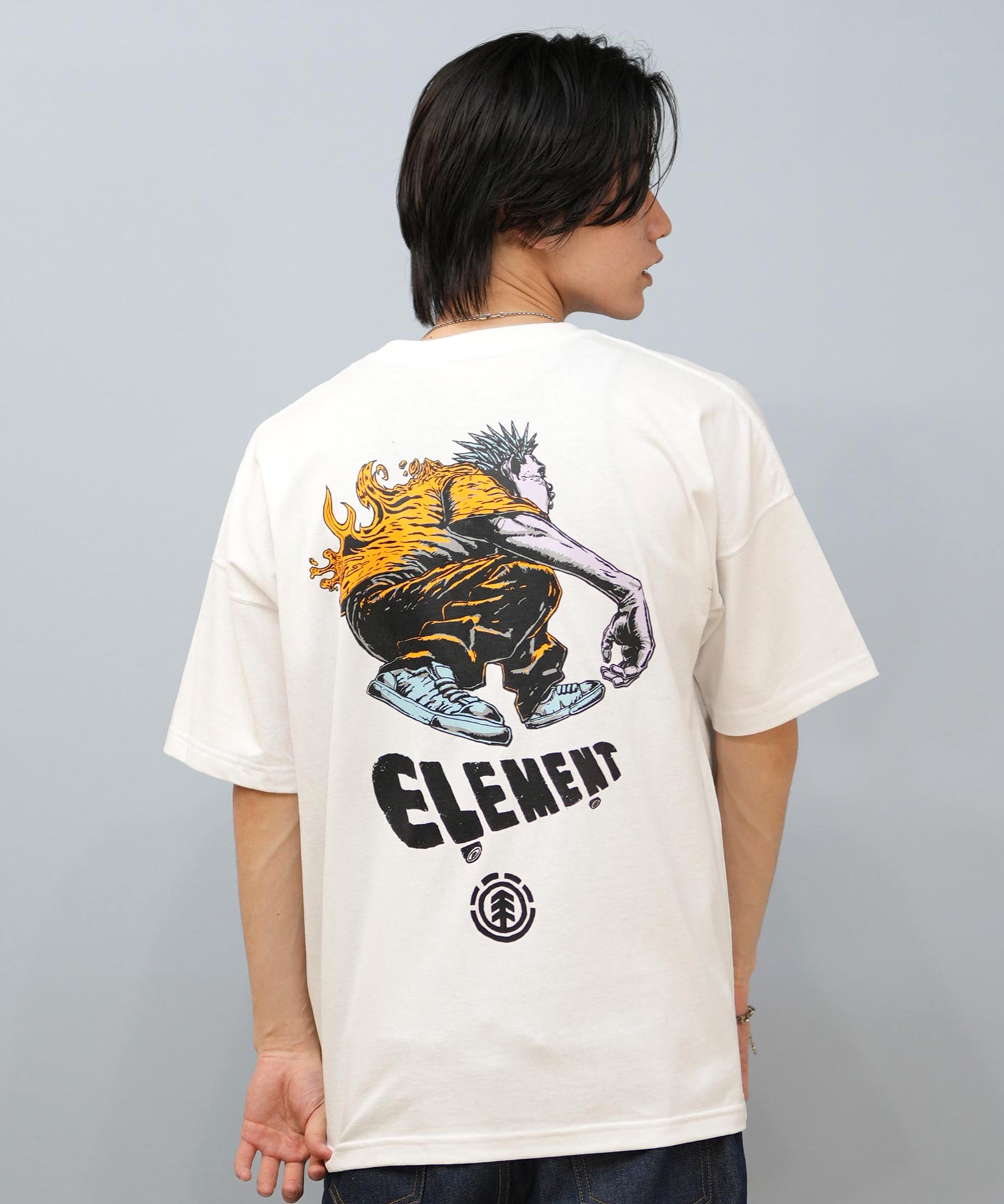 ELEMENT エレメント × JOHANN ヨハン コラボ 半袖 Tシャツ メンズ バックプリント オーバーサイズ BF02A-218(WHT-M)