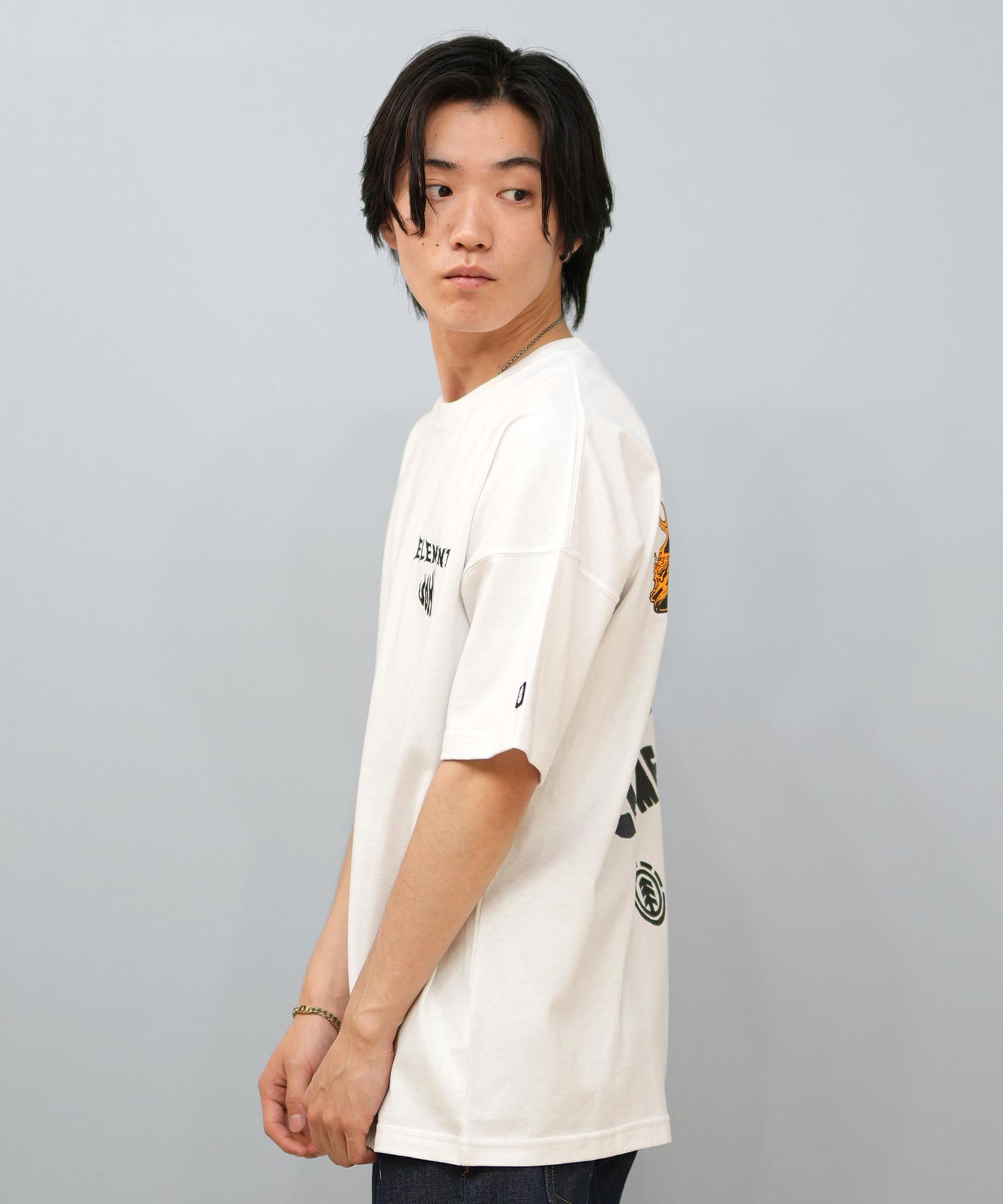 ELEMENT エレメント × JOHANN ヨハン コラボ 半袖 Tシャツ メンズ バックプリント オーバーサイズ BF02A-218(WHT-M)