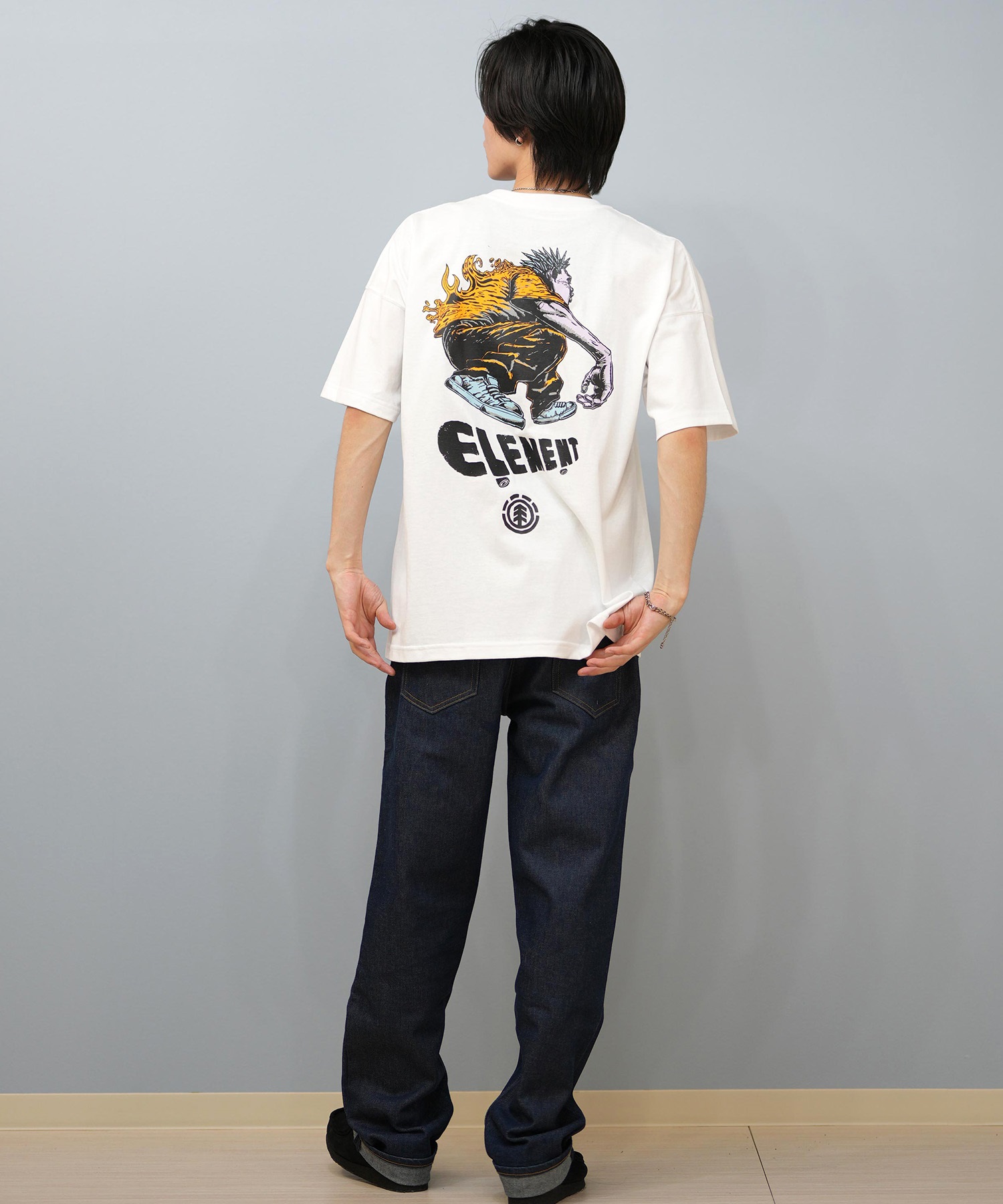 ELEMENT エレメント × JOHANN ヨハン コラボ 半袖 Tシャツ メンズ バックプリント オーバーサイズ BF02A-218(WHT-M)