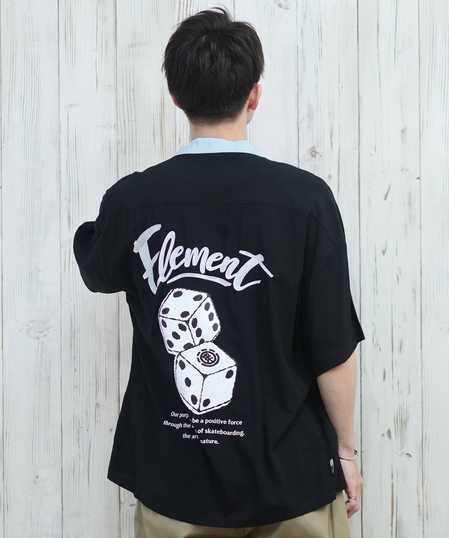 バックプリント ボーリング シャツ 半袖 XL ブラック 黒 ELEMENT エレメント 半袖 シャツ メンズ ボーリングシャツ バック