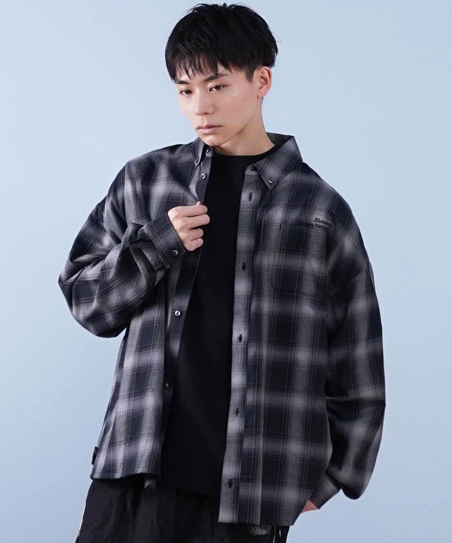 ELEMENT エレメント 長袖 シャツ メンズ チェックシャツ ビッグシルエット BF021-101(WHT-M)