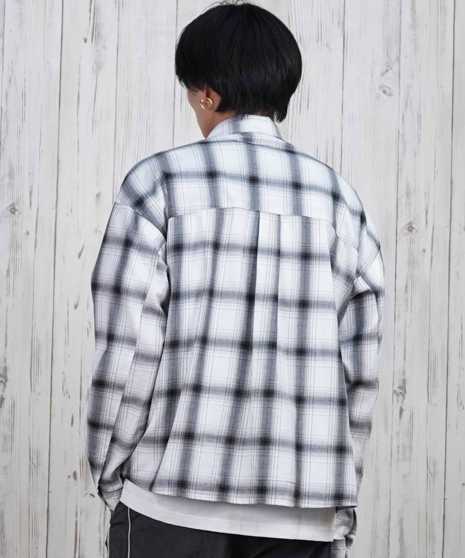 ELEMENT エレメント 長袖 シャツ メンズ チェックシャツ ビッグシルエット BF021-101(WHT-M)