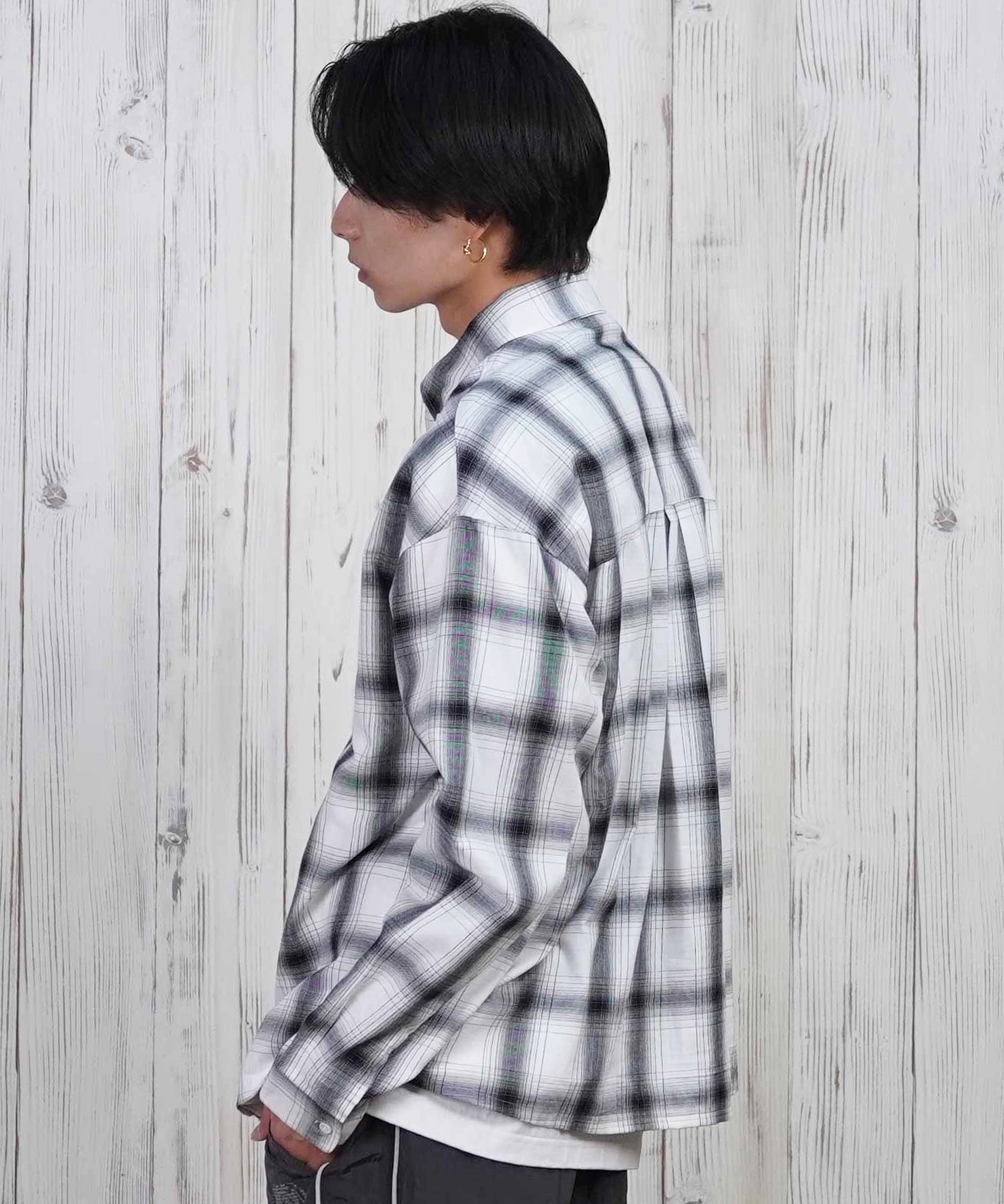 ELEMENT エレメント 長袖 シャツ メンズ チェックシャツ ビッグシルエット BF021-101(WHT-M)