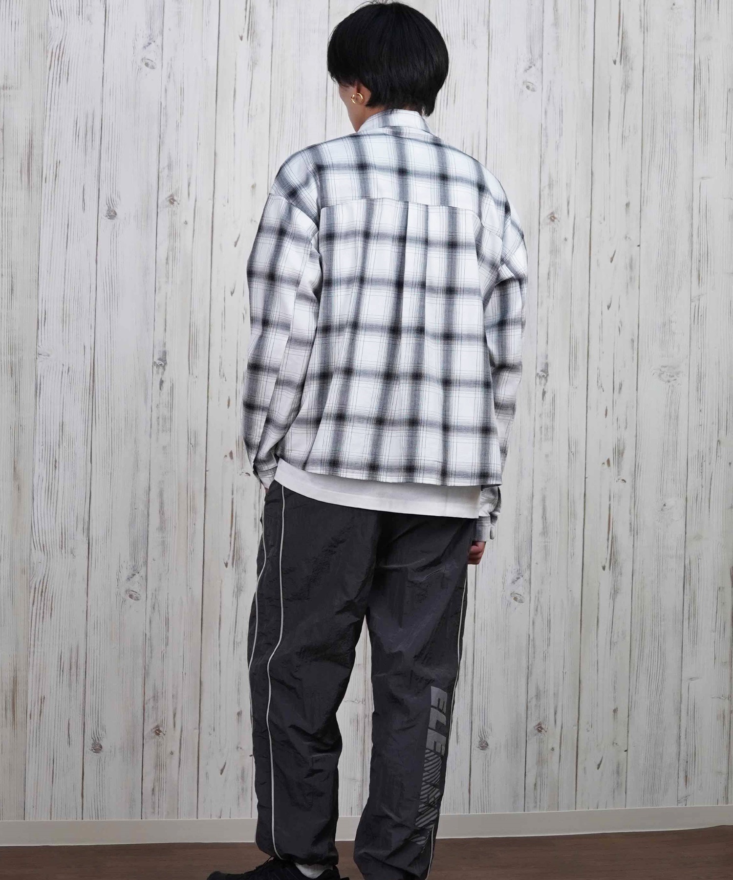 ELEMENT エレメント 長袖 シャツ メンズ チェックシャツ ビッグシルエット BF021-101(WHT-M)