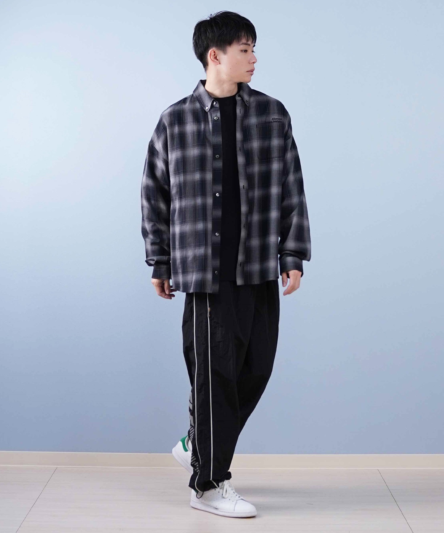 ELEMENT エレメント 長袖 シャツ メンズ チェックシャツ ビッグシルエット BF021-101(WHT-M)