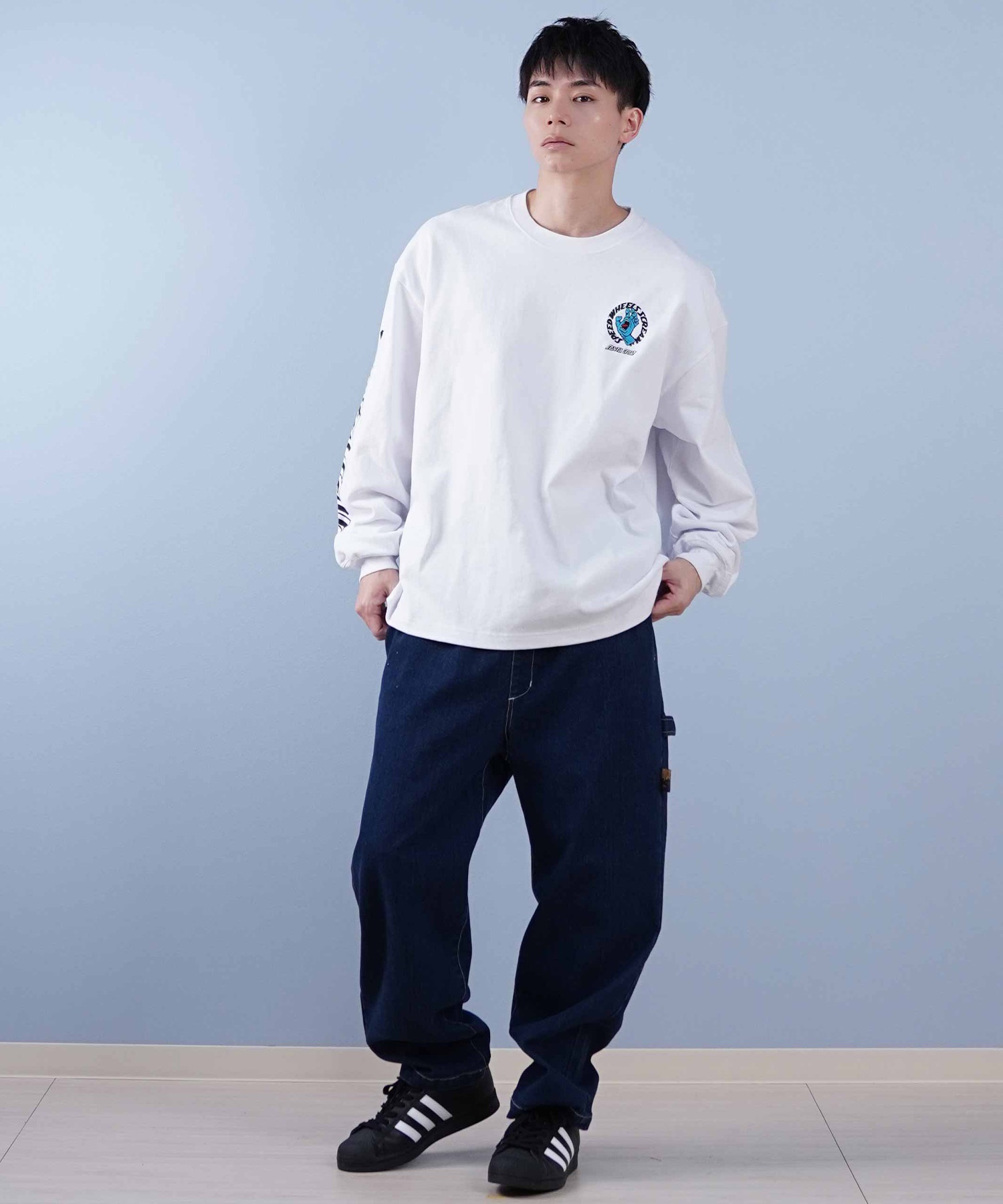 ELEMENT エレメント ロングパンツ デニム メンズ ロンパン ワイドシルエット ワンポイント BF021-701(BDM-M)