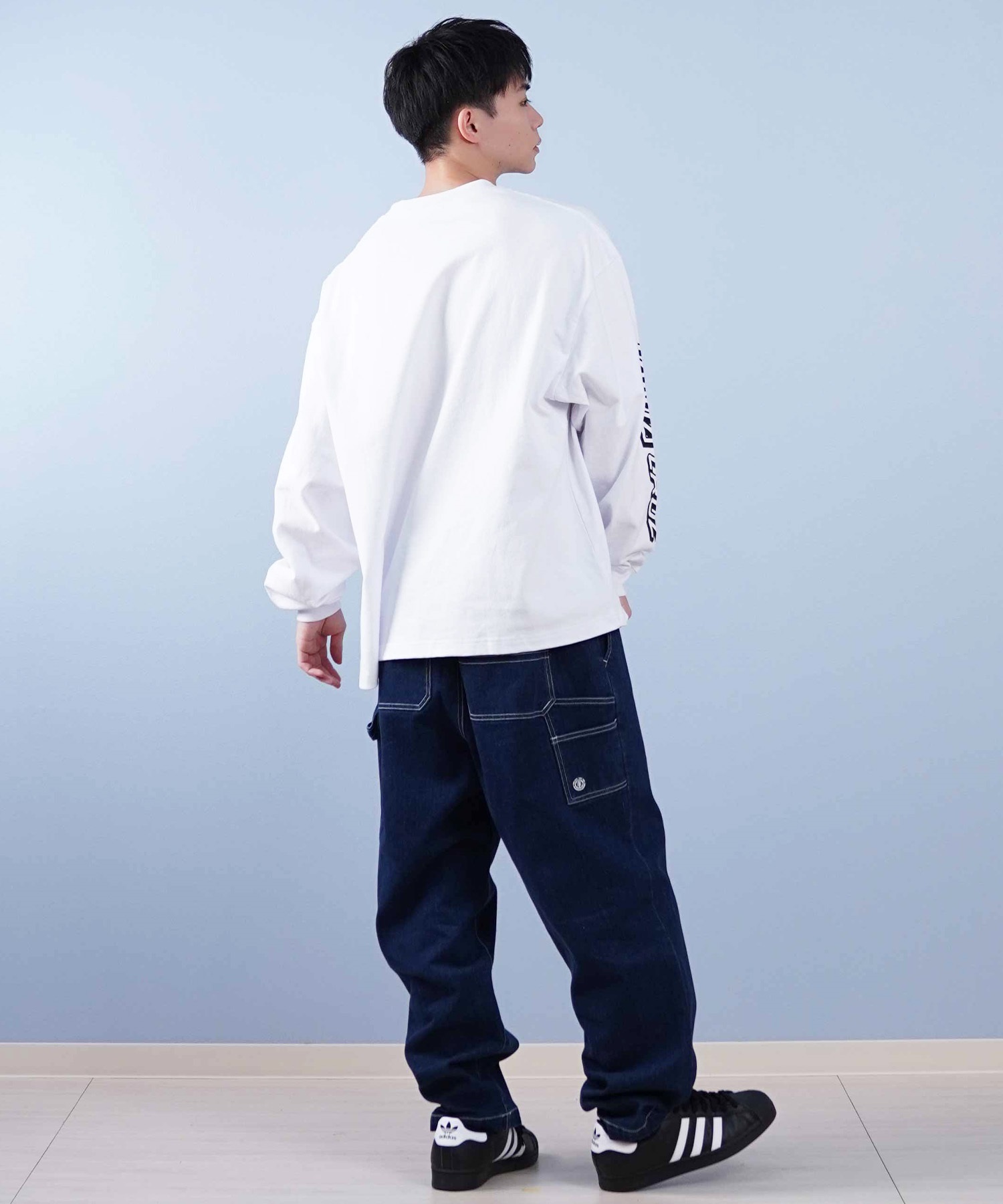 ELEMENT エレメント ロングパンツ デニム メンズ ロンパン ワイドシルエット ワンポイント BF021-701(BDM-M)