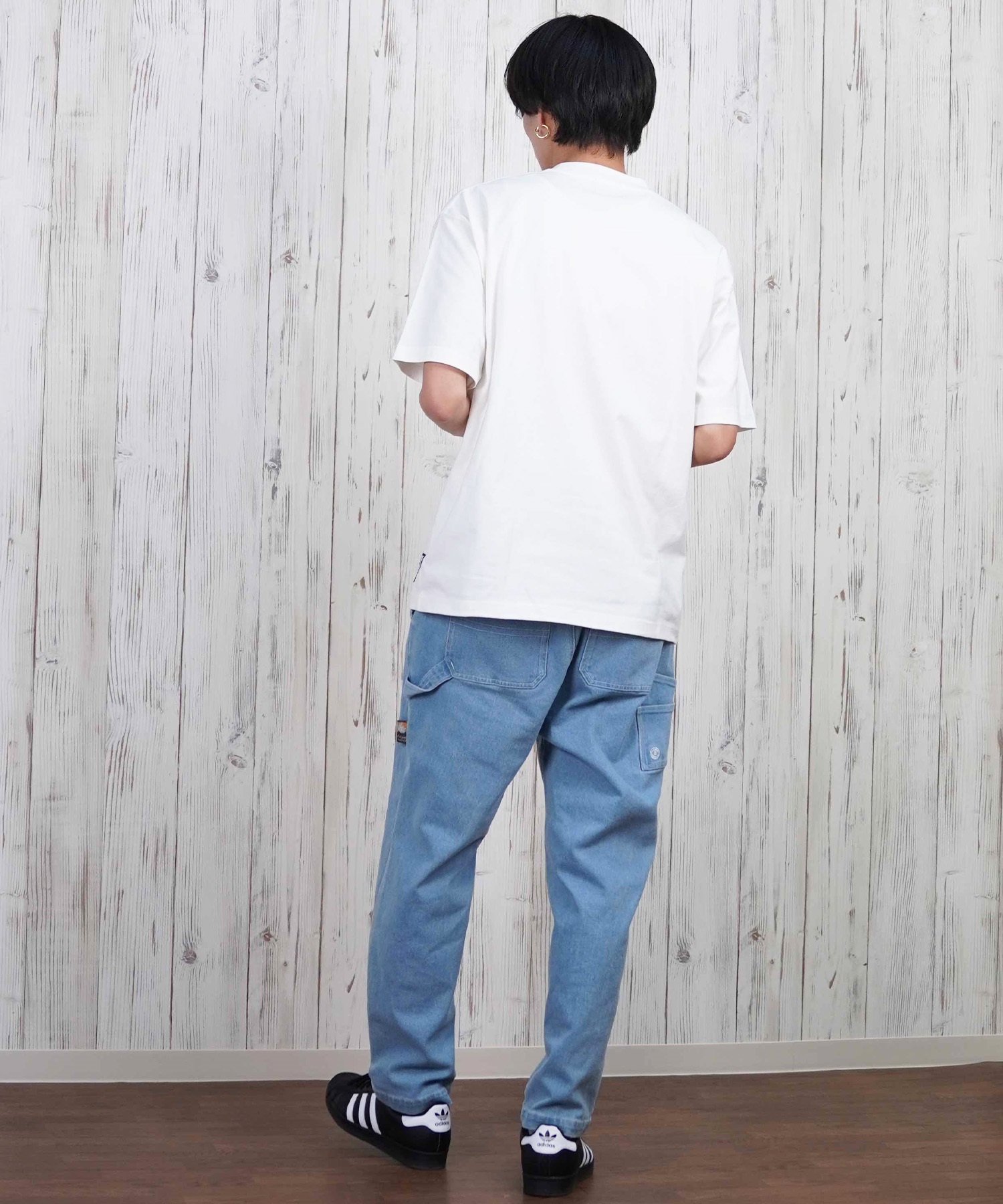 ELEMENT エレメント ロングパンツ デニム メンズ ロンパン ワイドシルエット ワンポイント BF021-701(BDM-M)