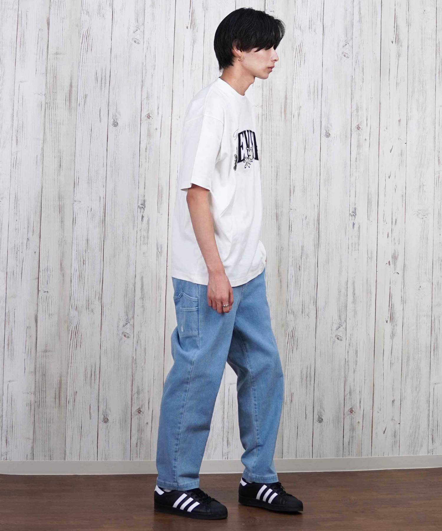 ELEMENT エレメント ロングパンツ デニム メンズ ロンパン ワイドシルエット ワンポイント BF021-701(BDM-M)