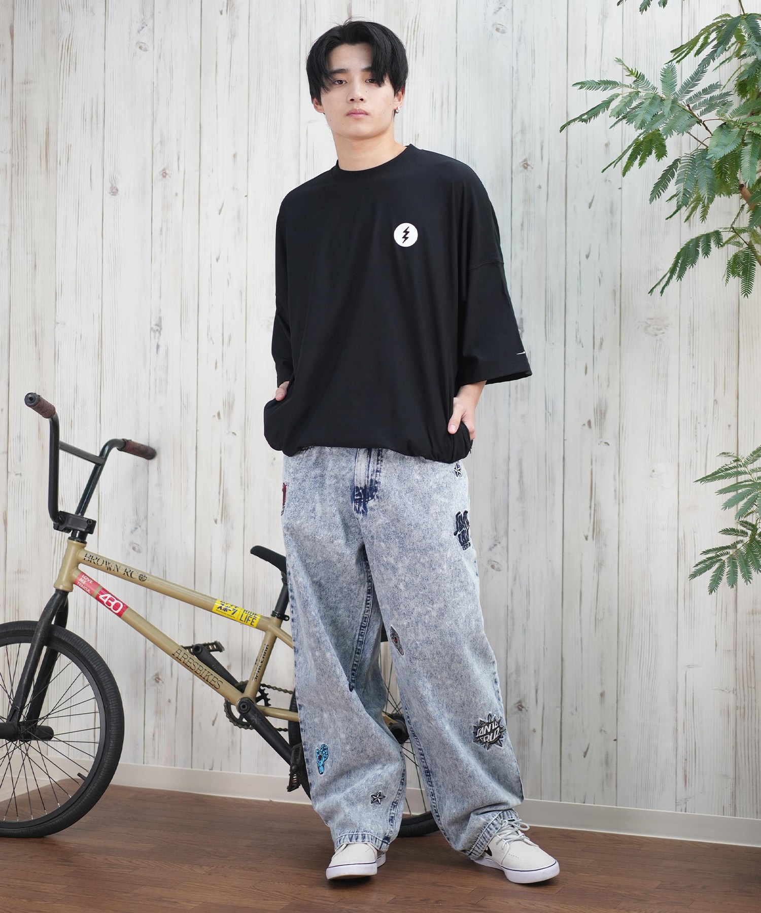 Electric エレクトリック ラッシュガード メンズ 半袖 Tシャツ バックプリント 水陸両用 UVカット E25STM05 ムラサキスポーツ限定(W/BK-M)