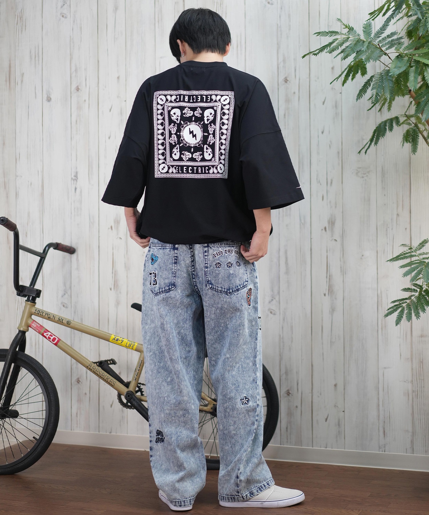 Electric エレクトリック ラッシュガード メンズ 半袖 Tシャツ バックプリント 水陸両用 UVカット E25STM05 ムラサキスポーツ限定(W/BK-M)