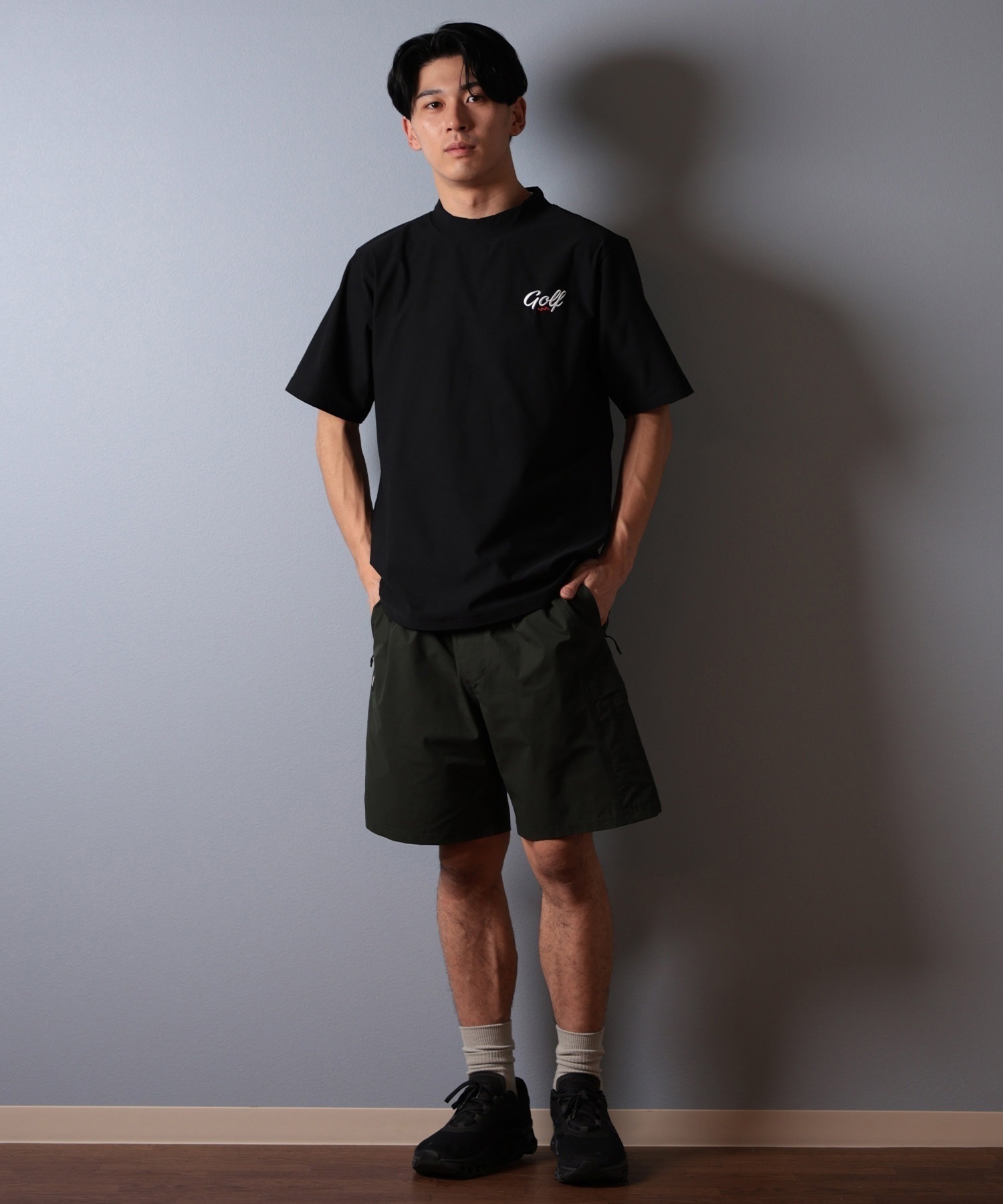 Electric エレクトリック 半袖 Tシャツ メンズ 1PT GOLF LG DRY MNECK SST EG25ST01 ムラサキスポーツ限定(BLACK-S)