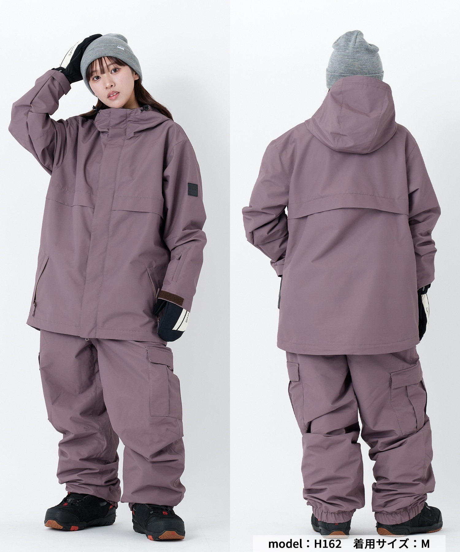 女性用スノーボードオーバーオール ピンク/グレー 43DEGREES スノーボードウェア レディース 上下セット スキーウェア