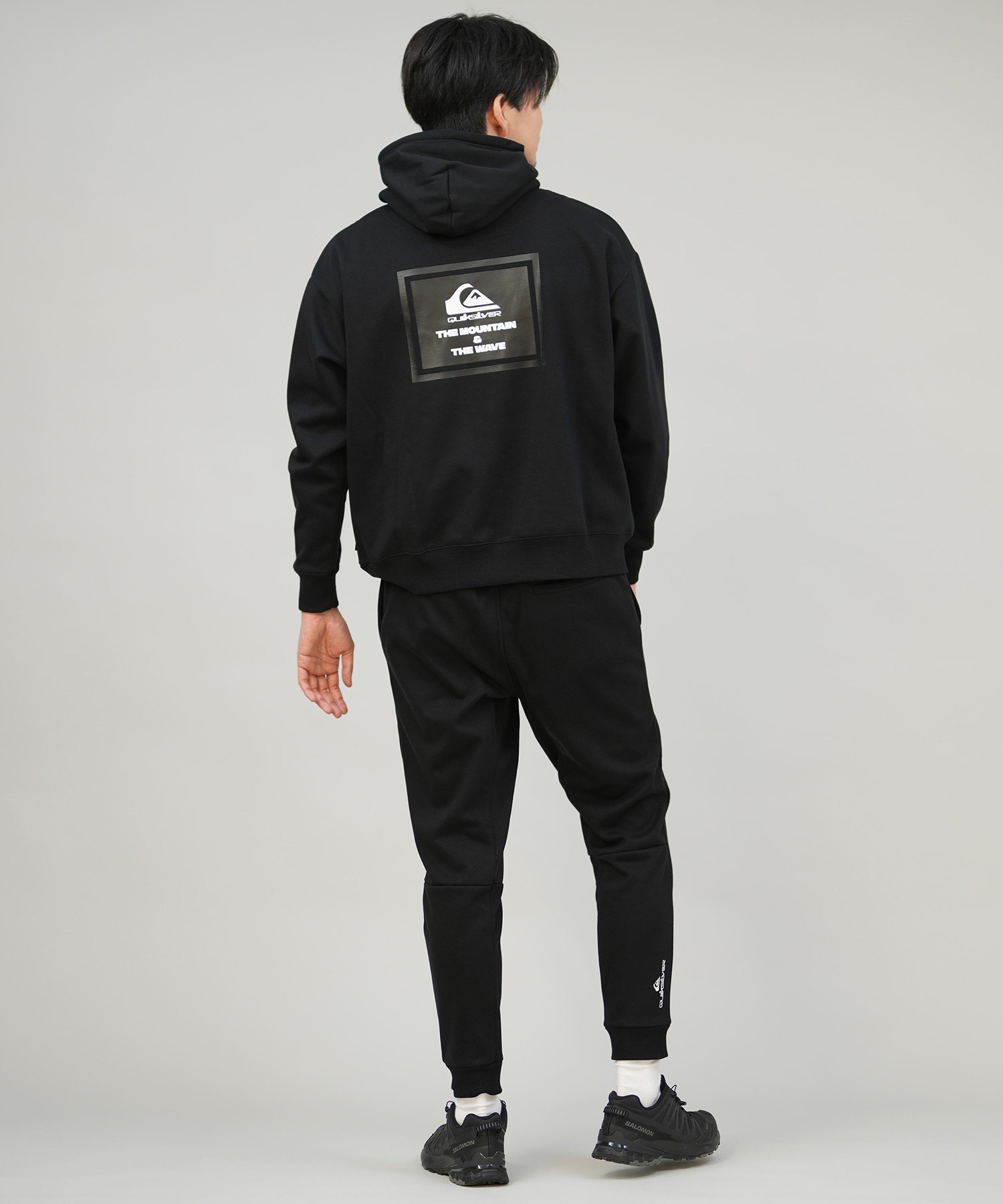 QUIKSILVER クイックシルバー プルオーバー パーカー メンズ スウェット フーディー バックプリント 防風 撥水 セットアップ対応 QPO254603M ムラサキスポーツ限定(BLK-M)