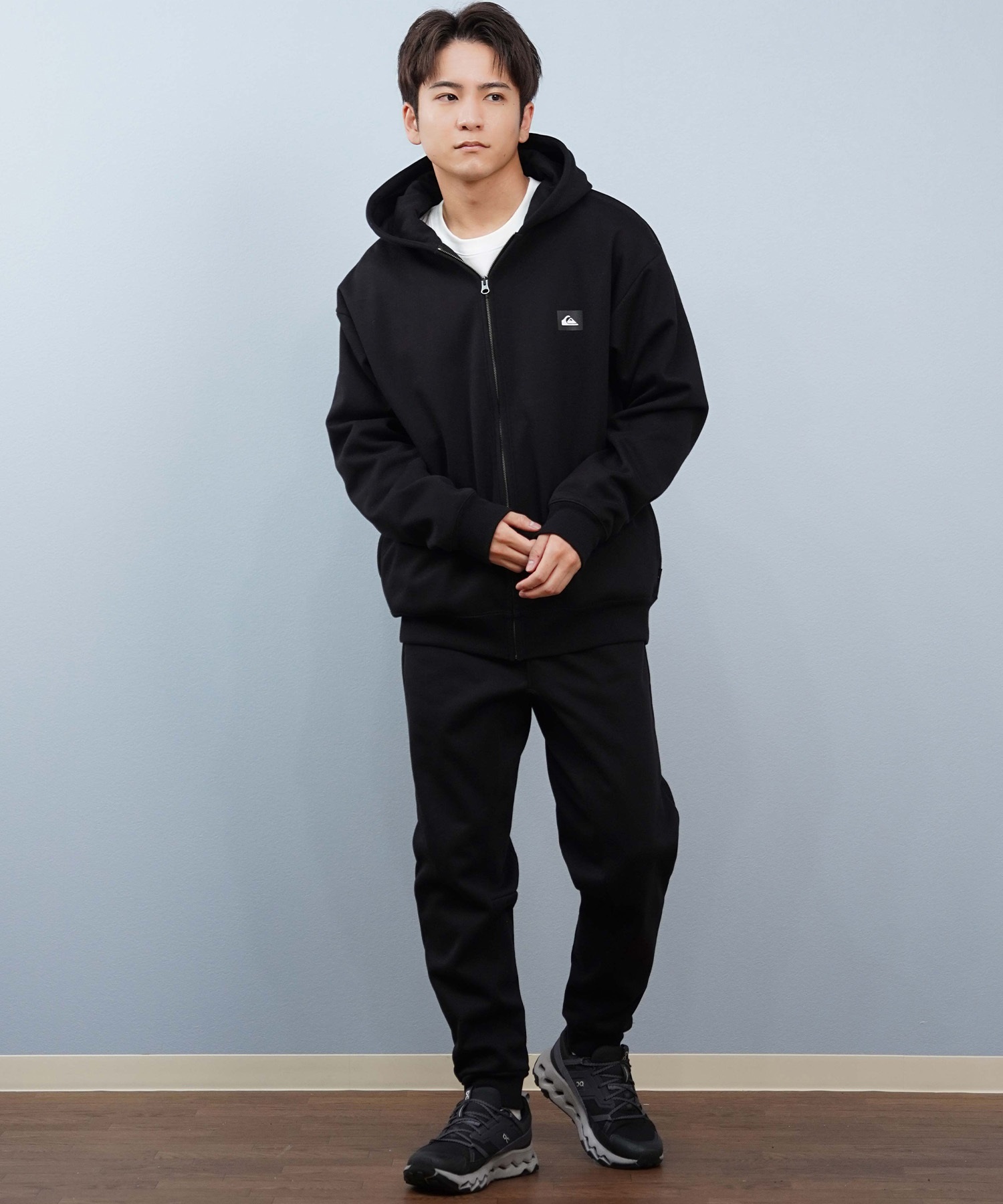 QUIKSILVER クイックシルバー ジップアップ パーカー メンズ バックプリント 防風 撥水 WR ICON OF SURF ZIP PK QZP254006(BLK-M)