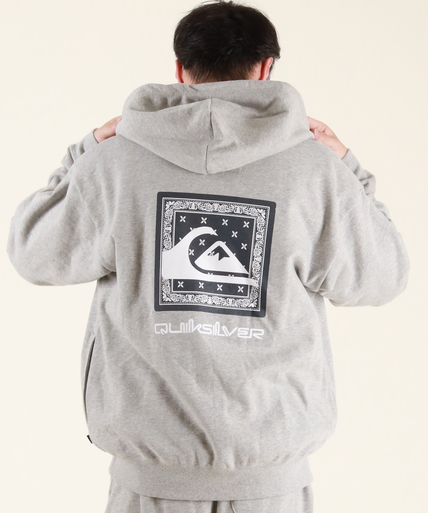 QUIKSILVER クイックシルバー ジップアップ パーカー メンズ バックプリント 裏毛 QZP254604M ムラサキスポーツ限定(BLK-M)