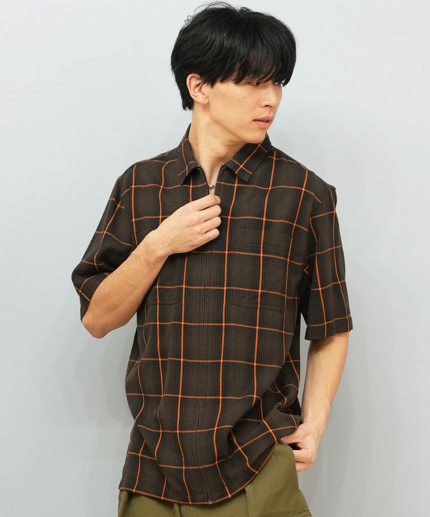 QUIKSILVER クイックシルバー 半袖 シャツ メンズ チェック ジップ