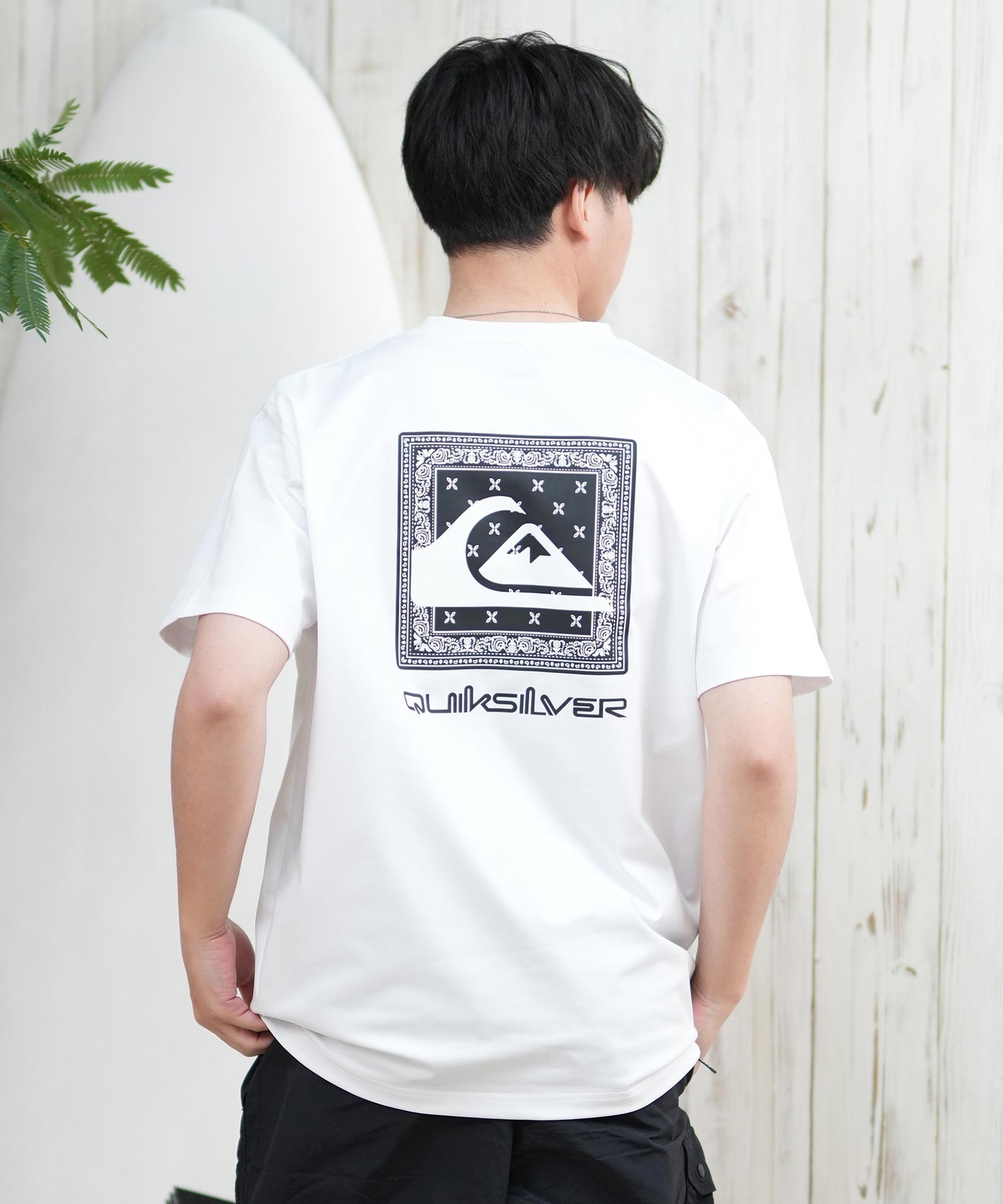 QUIKSILVER クイックシルバー ラッシュガード メンズ 半袖 Tシャツ バックプリント 水陸両用 UVカット QLY251624M ムラサキスポーツ限定(WHT1-M)