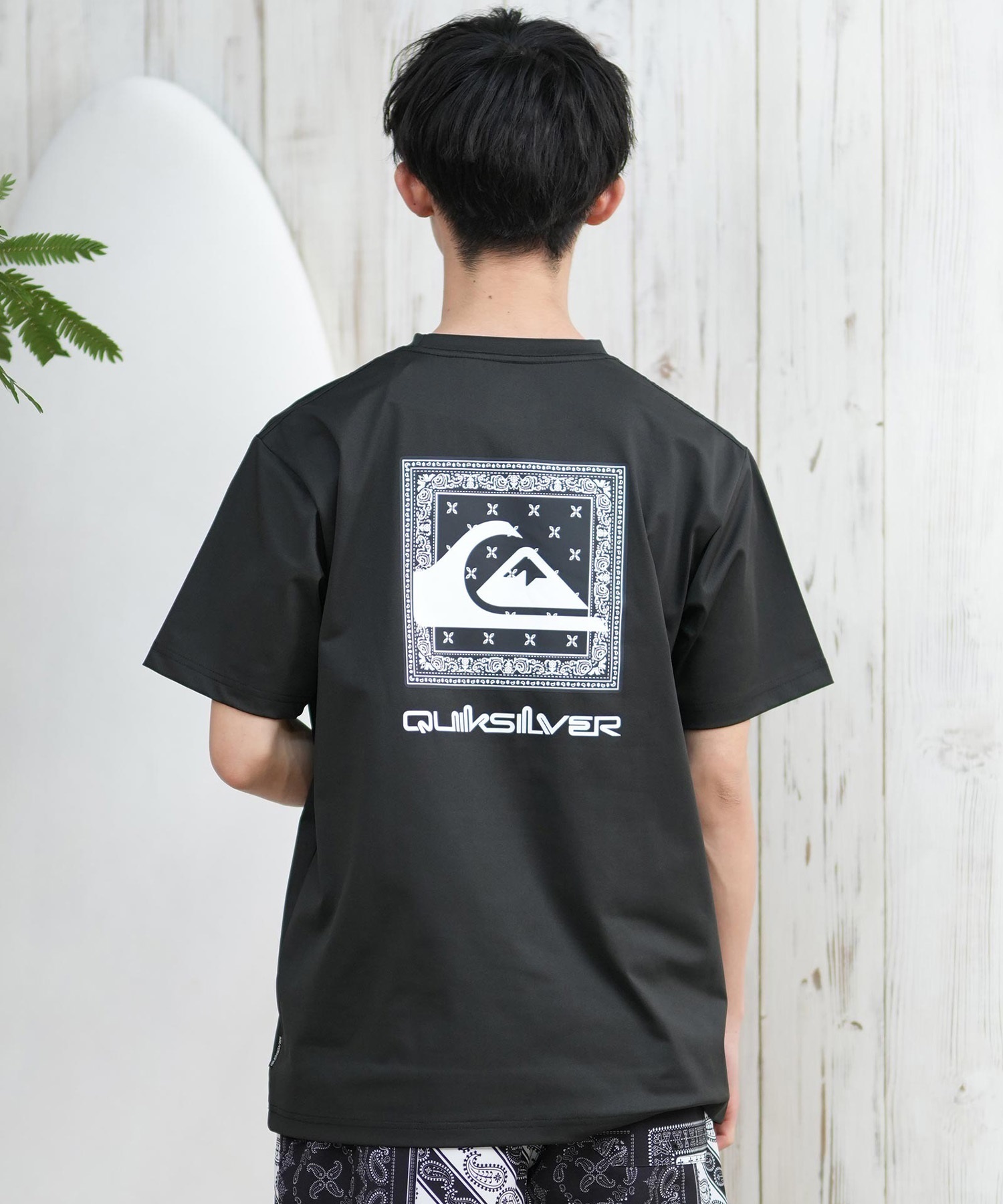 QUIKSILVER クイックシルバー ラッシュガード メンズ 半袖 Tシャツ バックプリント 水陸両用 UVカット QLY251624M ムラサキスポーツ限定(WHT1-M)