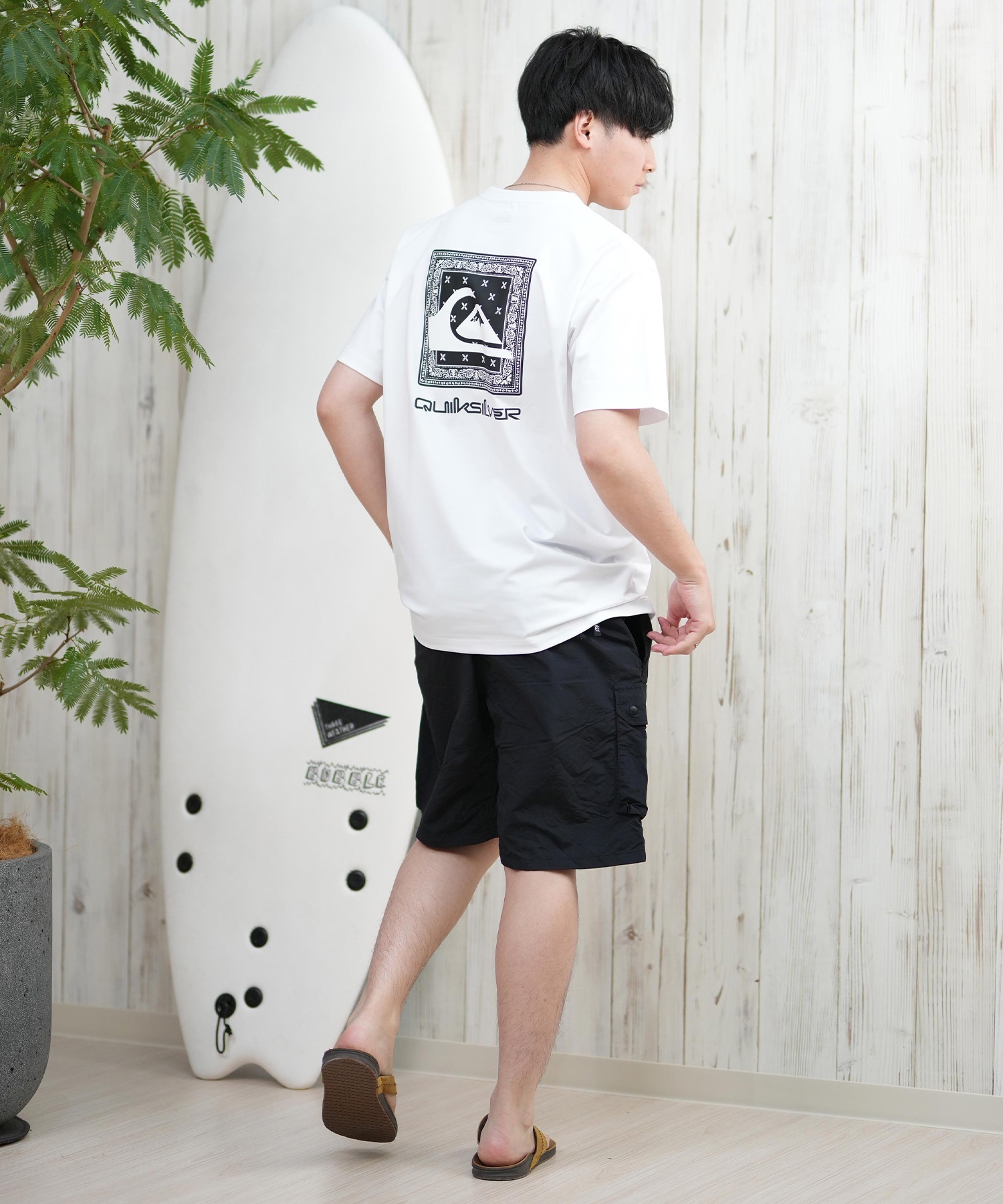 QUIKSILVER クイックシルバー ラッシュガード メンズ 半袖 Tシャツ バックプリント 水陸両用 UVカット QLY251624M ムラサキスポーツ限定(WHT1-M)