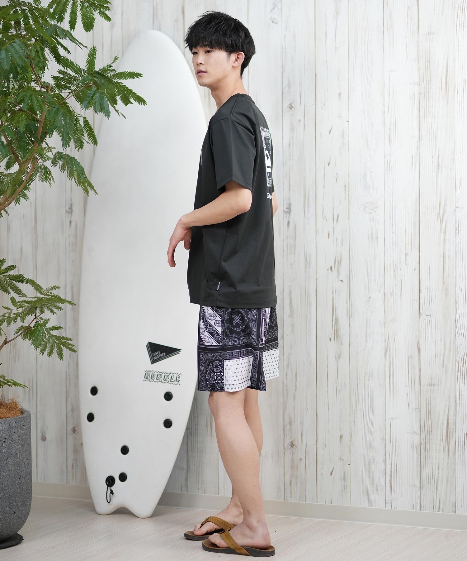 QUIKSILVER クイックシルバー ラッシュガード メンズ 半袖 Tシャツ バックプリント 水陸両用 UVカット QLY251624M ムラサキスポーツ限定(WHT1-M)