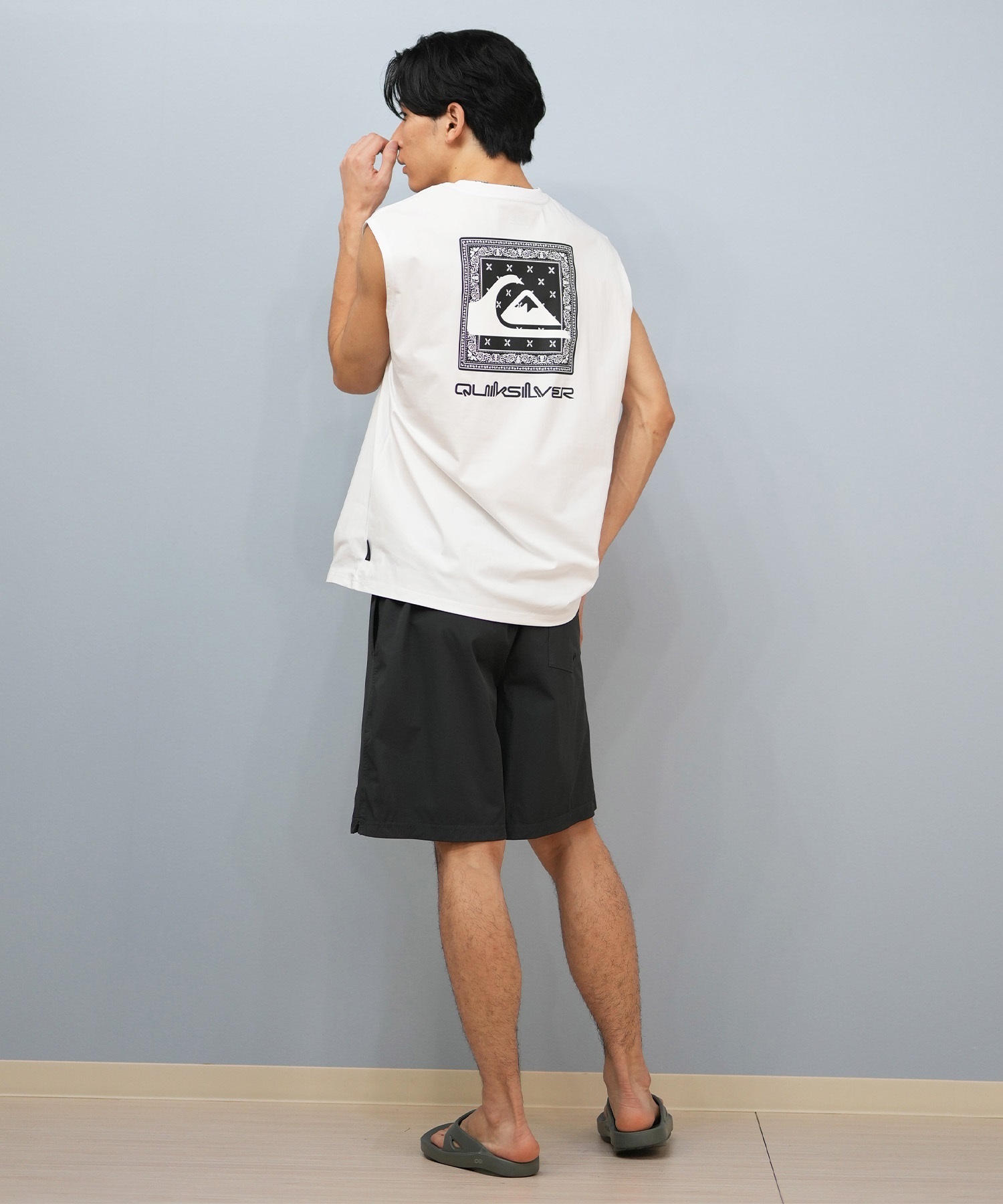 クイックシルバー★デニムプリントジップアップラッシュガードXL★UPF30＋ アウトレット用品 クイックシルバー☆デニムプリントジップ